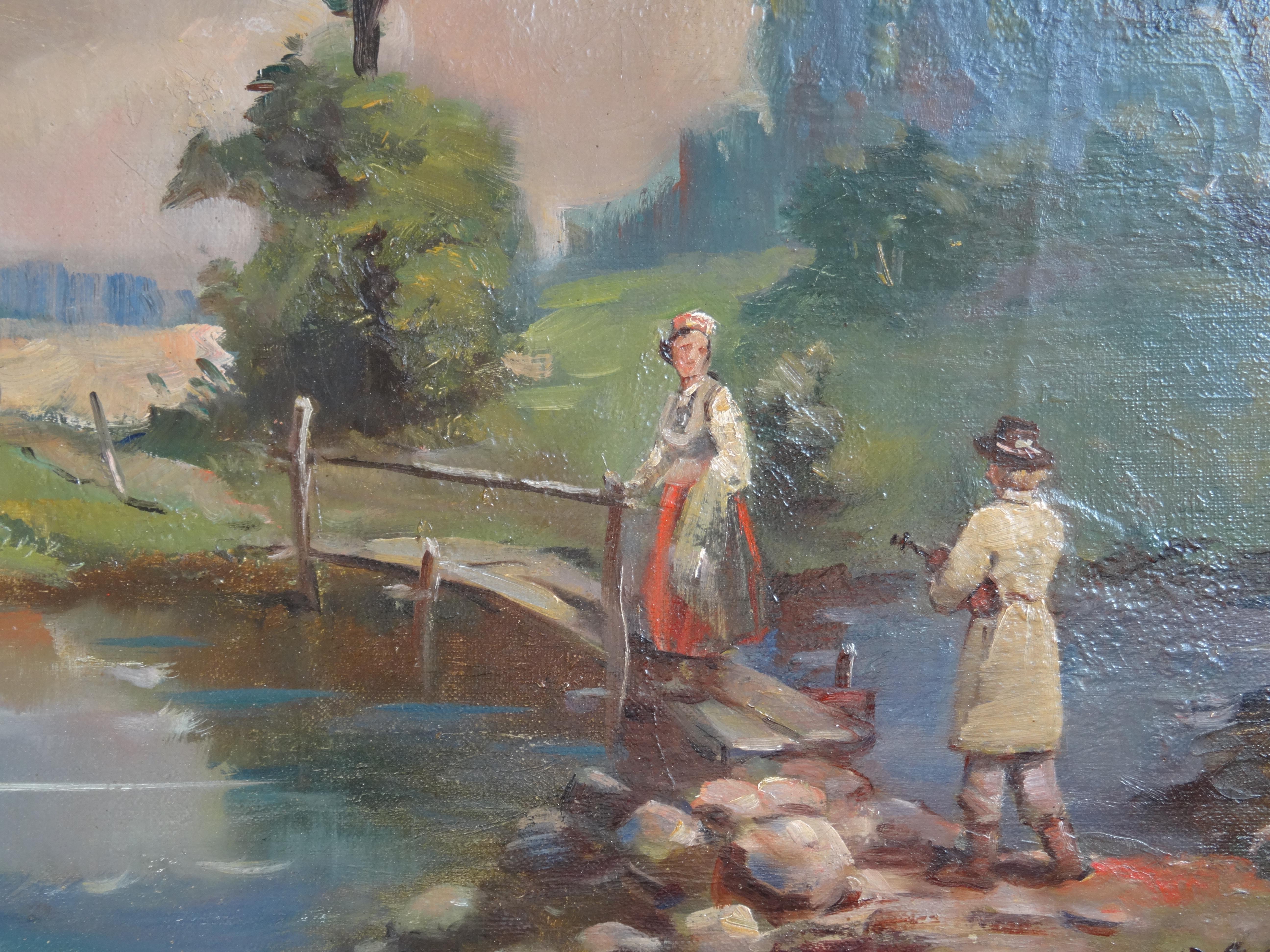 histoire folklorique. 1960. Peinture à l'huile sur toile, 39 x49 cm - Réalisme Painting par Voldemars Caune 