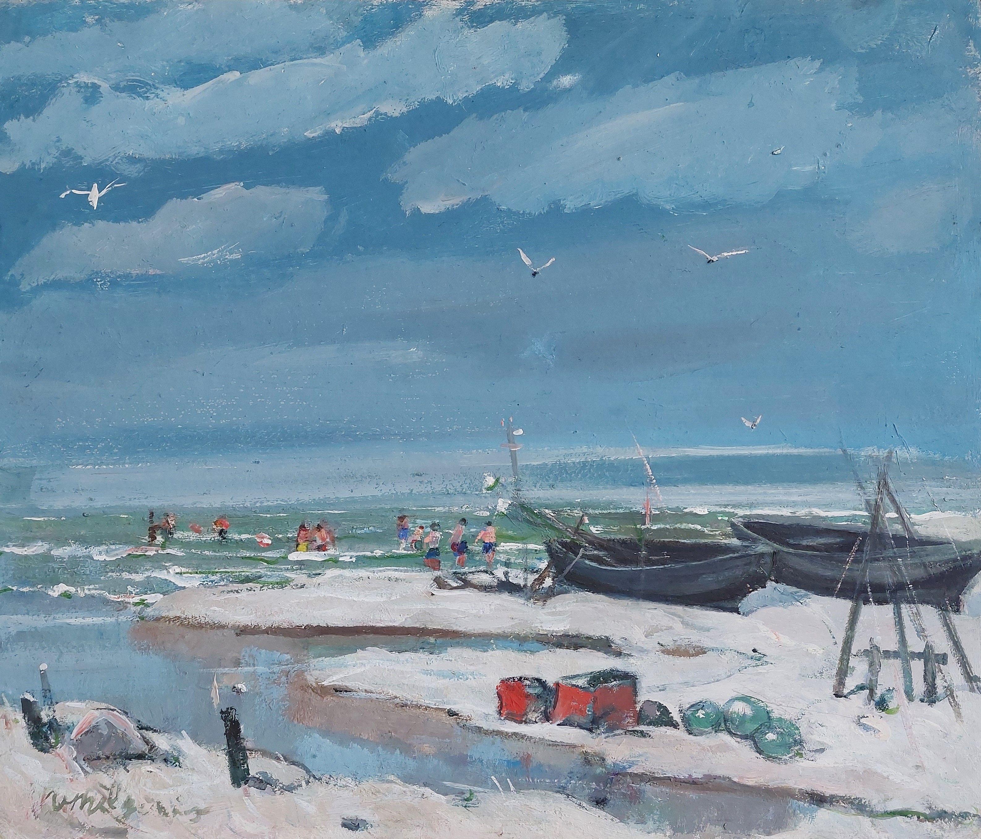 Voldemars Milgravis Landscape Painting – On the Strand. 1976. Kartenkarton/mixed media. 50x59cm