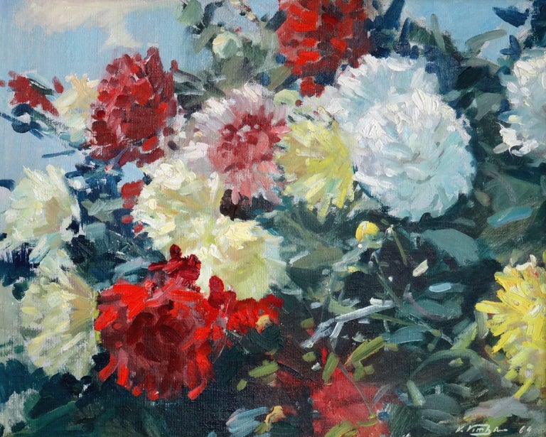 Voldemars Vimba Still-Life Painting - The flowers. Colorful Asters. 1964. Oil on canvas, board, 46x58 cm 