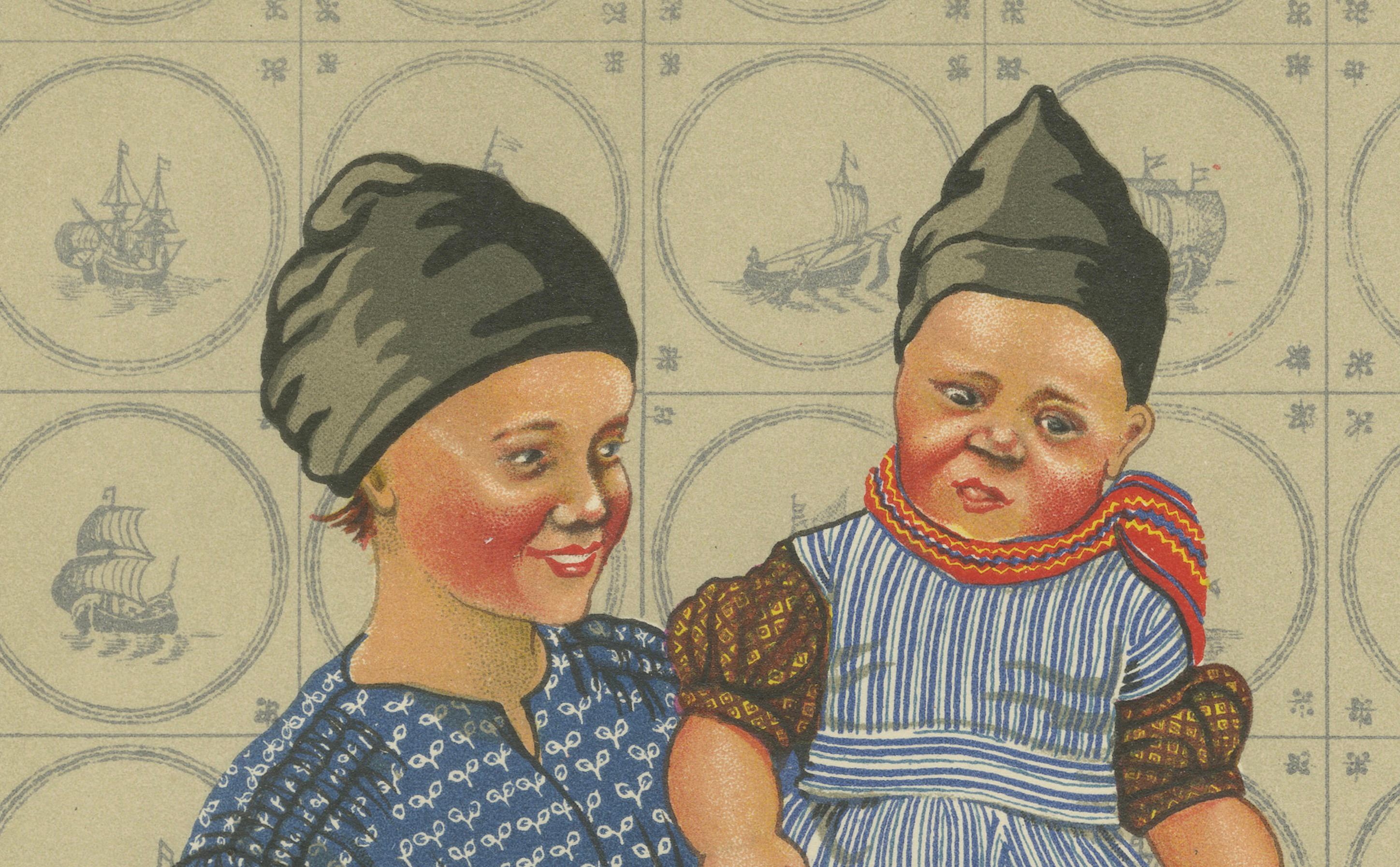 Milieu du XXe siècle Volendam Femmes et Child en travail traditionnel et en tenue de tous les jours, lithographie 1932 en vente