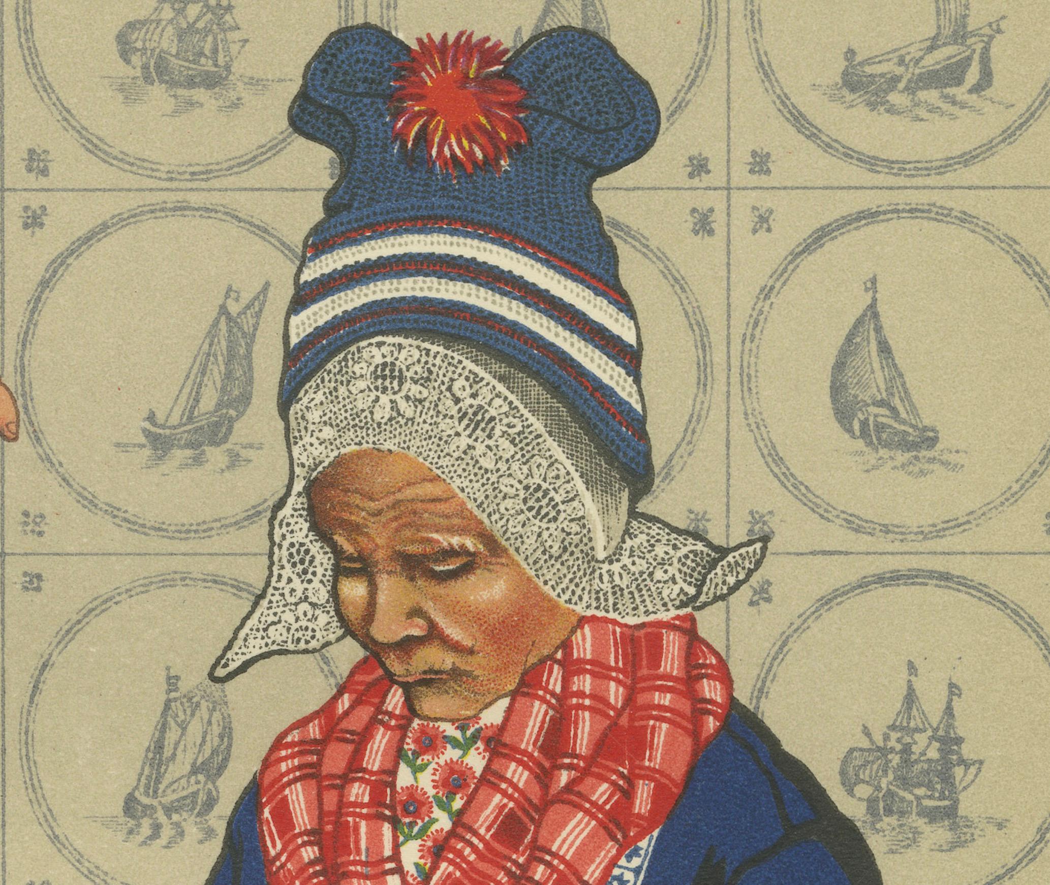 Papier Volendam Femmes et Child en travail traditionnel et en tenue de tous les jours, lithographie 1932 en vente