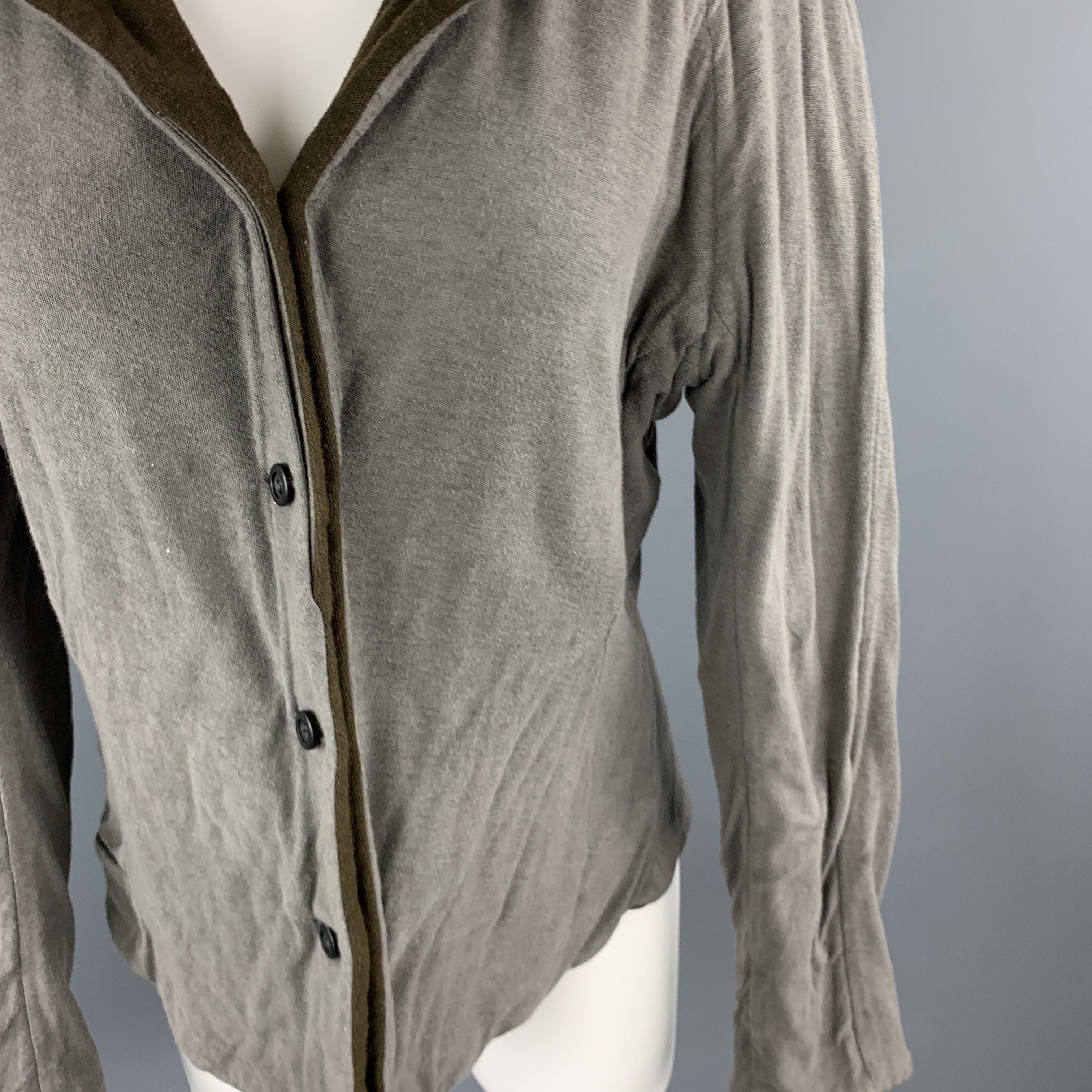 VOLGA VOLGA Size S Olive & Gray Textured Wool / Cotton Jersey Jacket 1