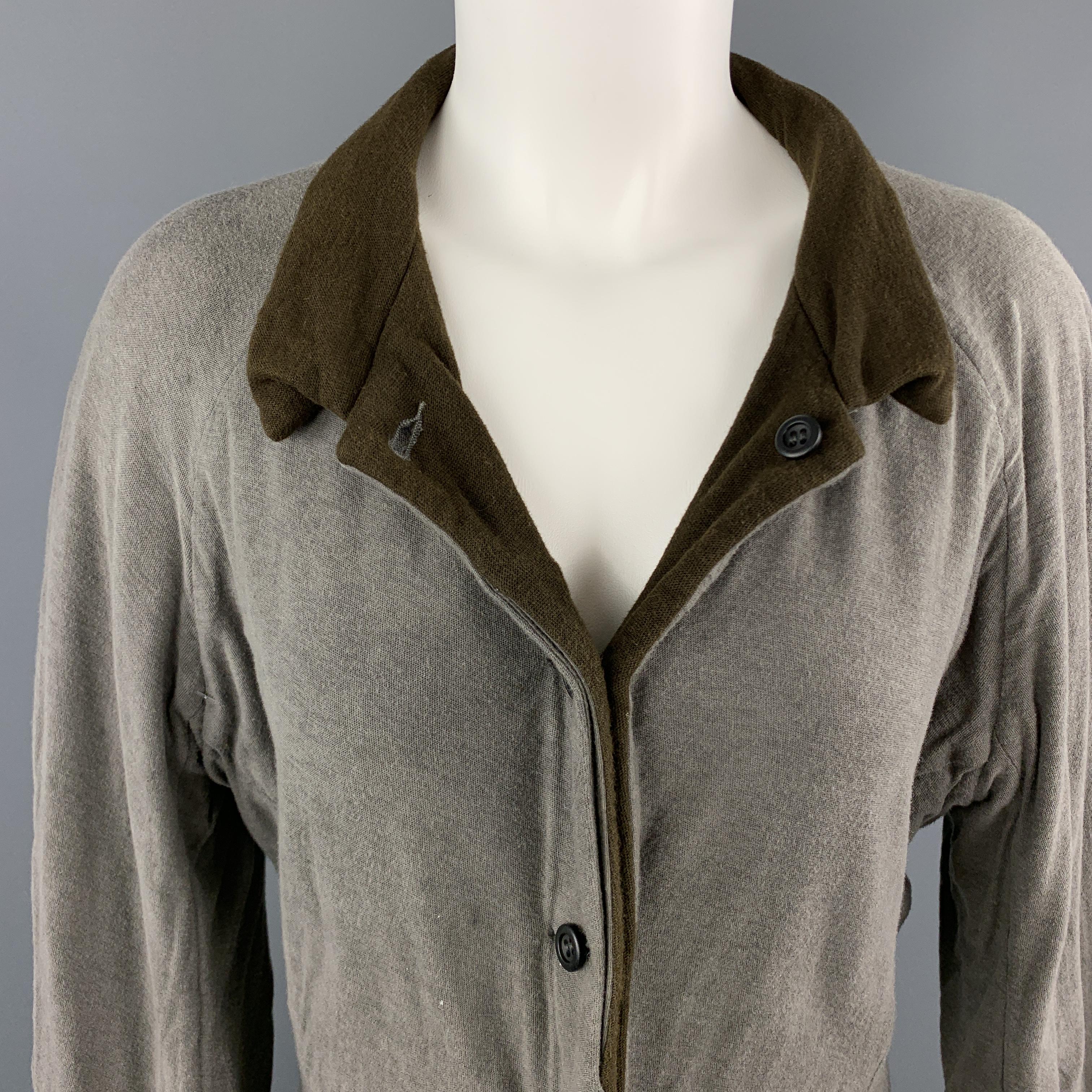 VOLGA VOLGA Size S Olive & Gray Textured Wool / Cotton Jersey Jacket 2