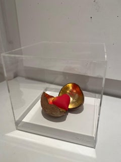 Cracked Open-mixed media design art work, contemporary and minimalist love heart