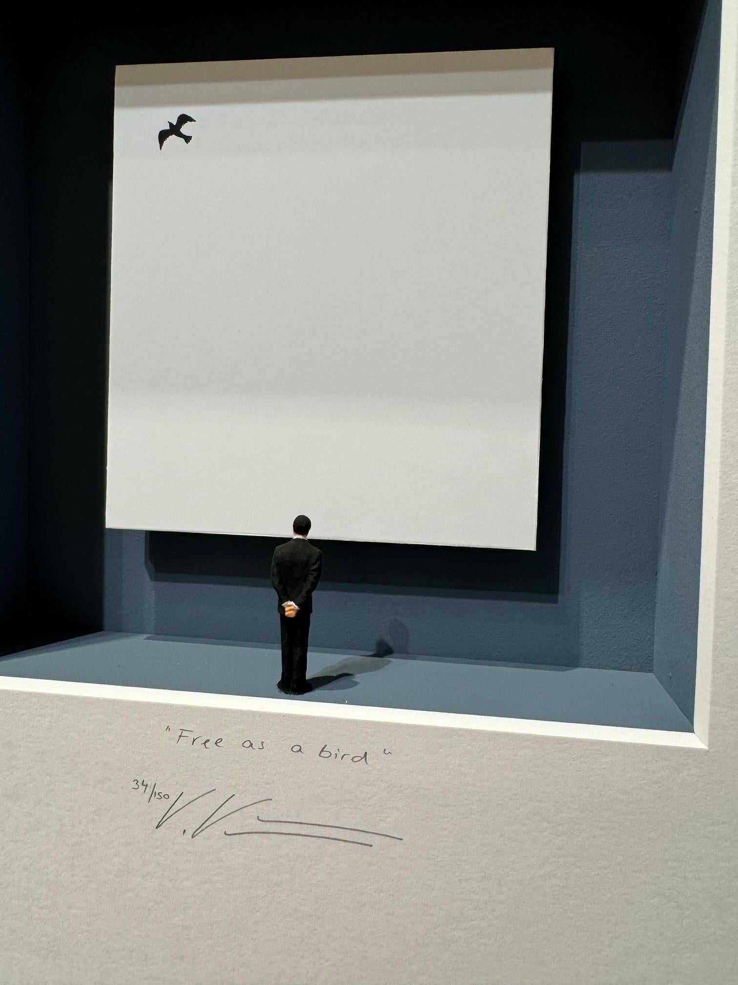 Libre comme un oiseau - art contemporain original dans des boîtes par Volker Kuhn minimaliste en vente 3
