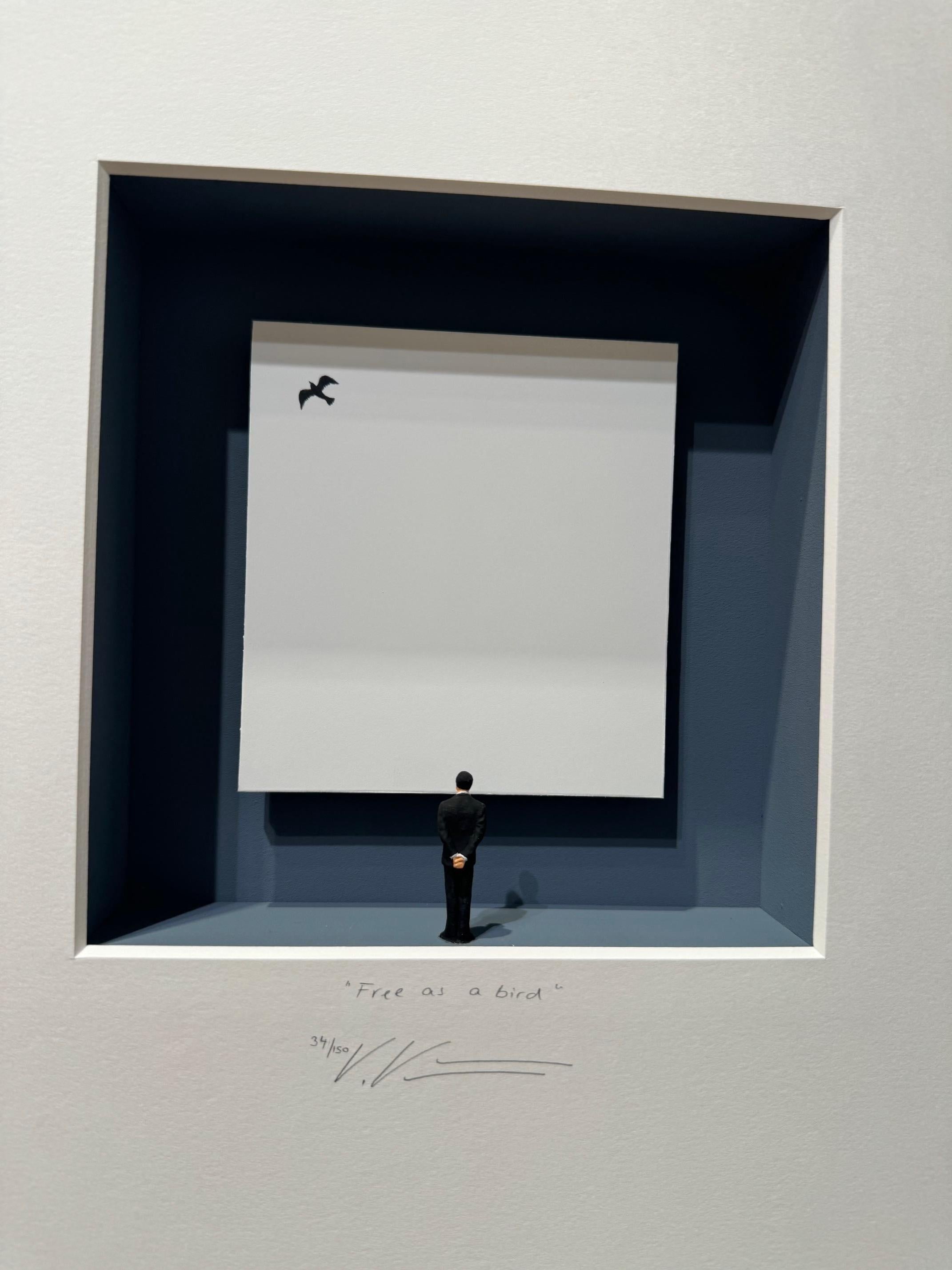 Libre comme un oiseau - art contemporain original dans des boîtes par Volker Kuhn minimaliste en vente 4