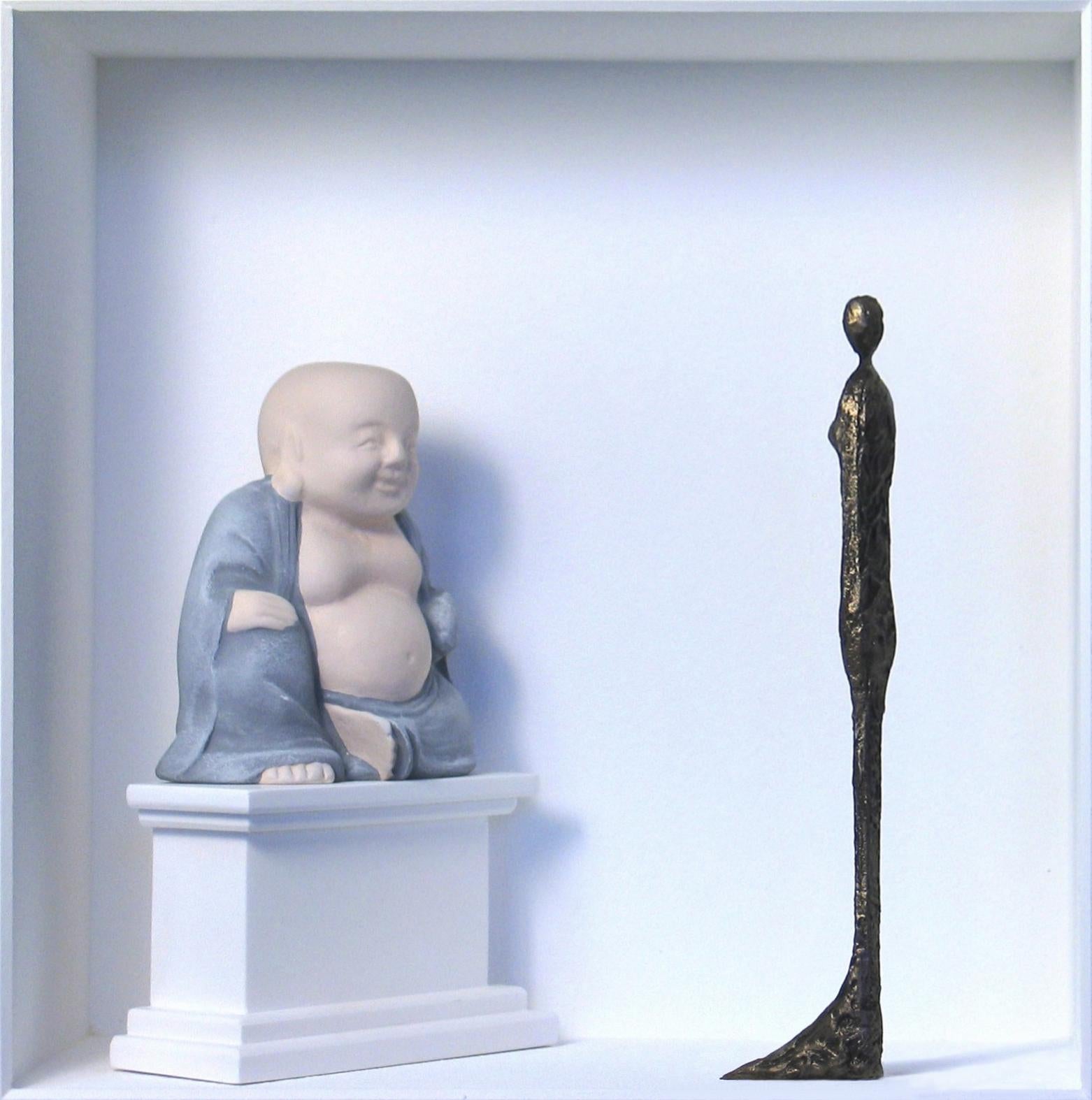 Giacometti meets Buddha - contemporary art work homage to sculptor Giacometti - Mixed Media Art by Volker Kuhn