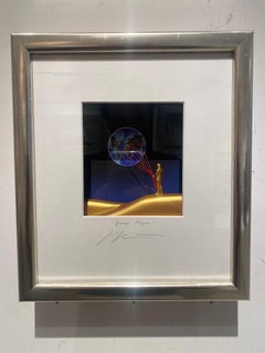 Joueur mondial - art contemporain dans des boîtes par Volker Kuhn - L'homme tenant un globe