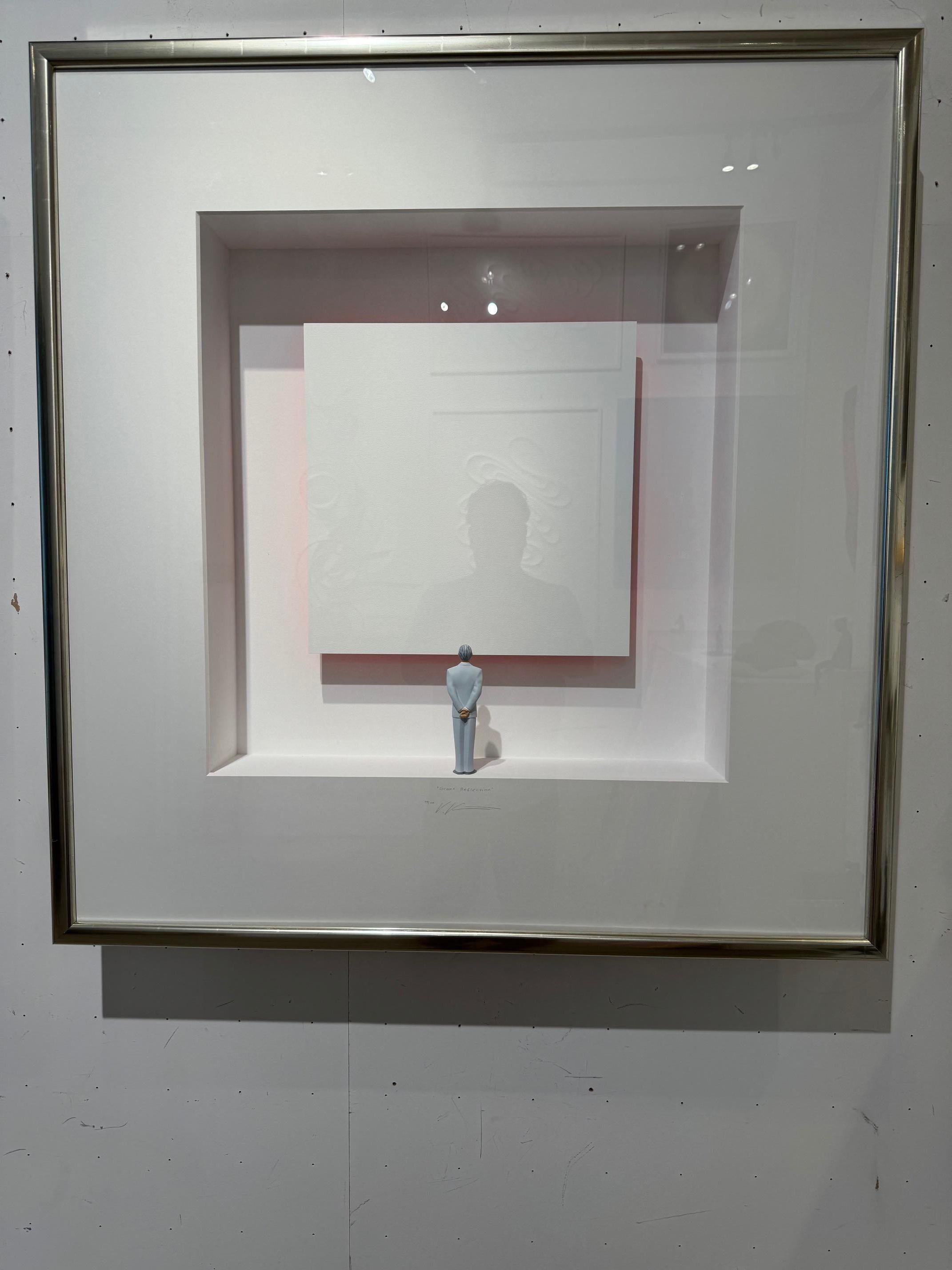Great Reflection - œuvre d'art contemporaine minimaliste toile blanche avec reflet en vente 2