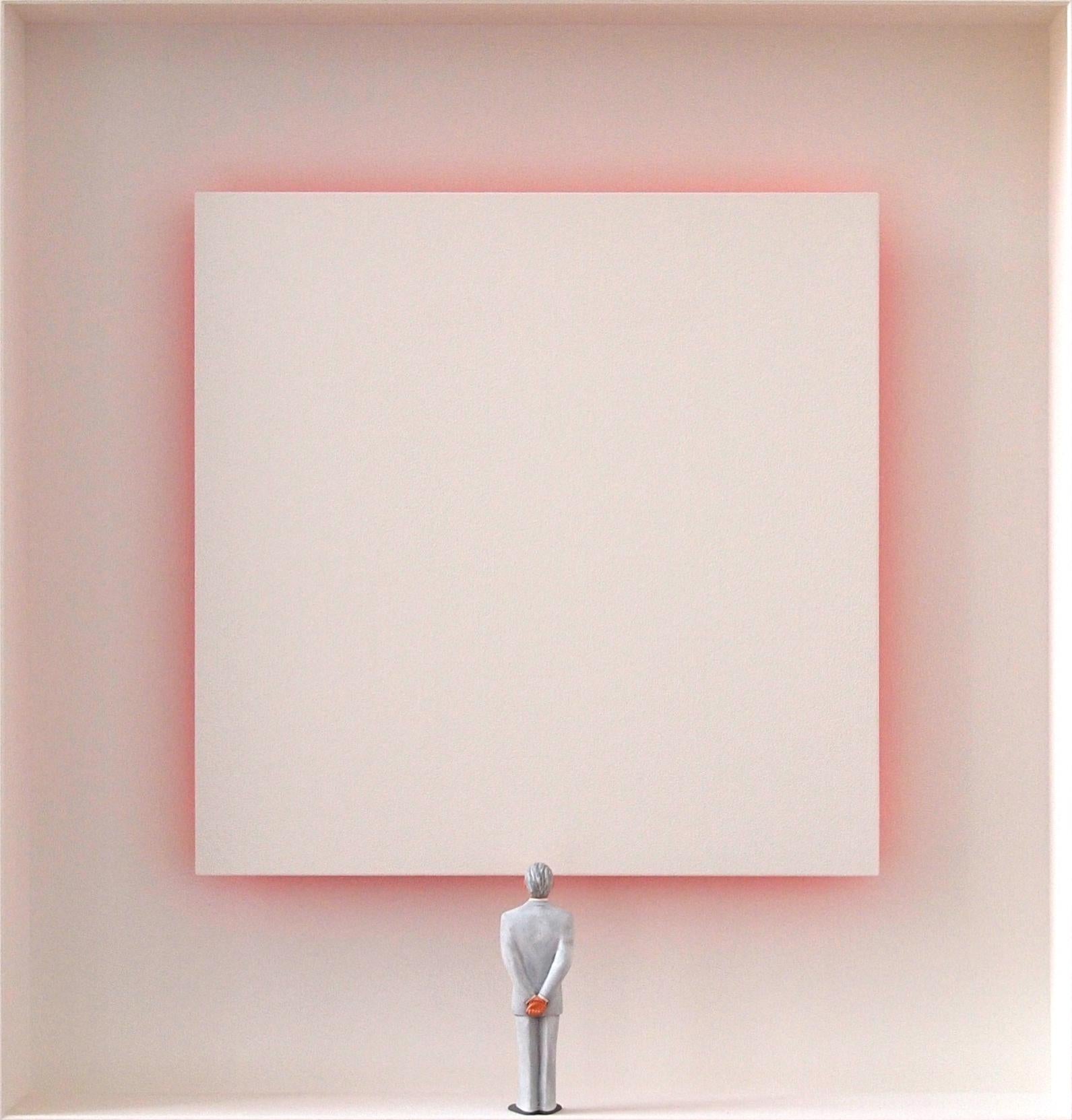 Great Reflection - zeitgenössisches minimalistisches Kunstwerk weiße Leinwand mit Reflexion – Mixed Media Art von Volker Kuhn
