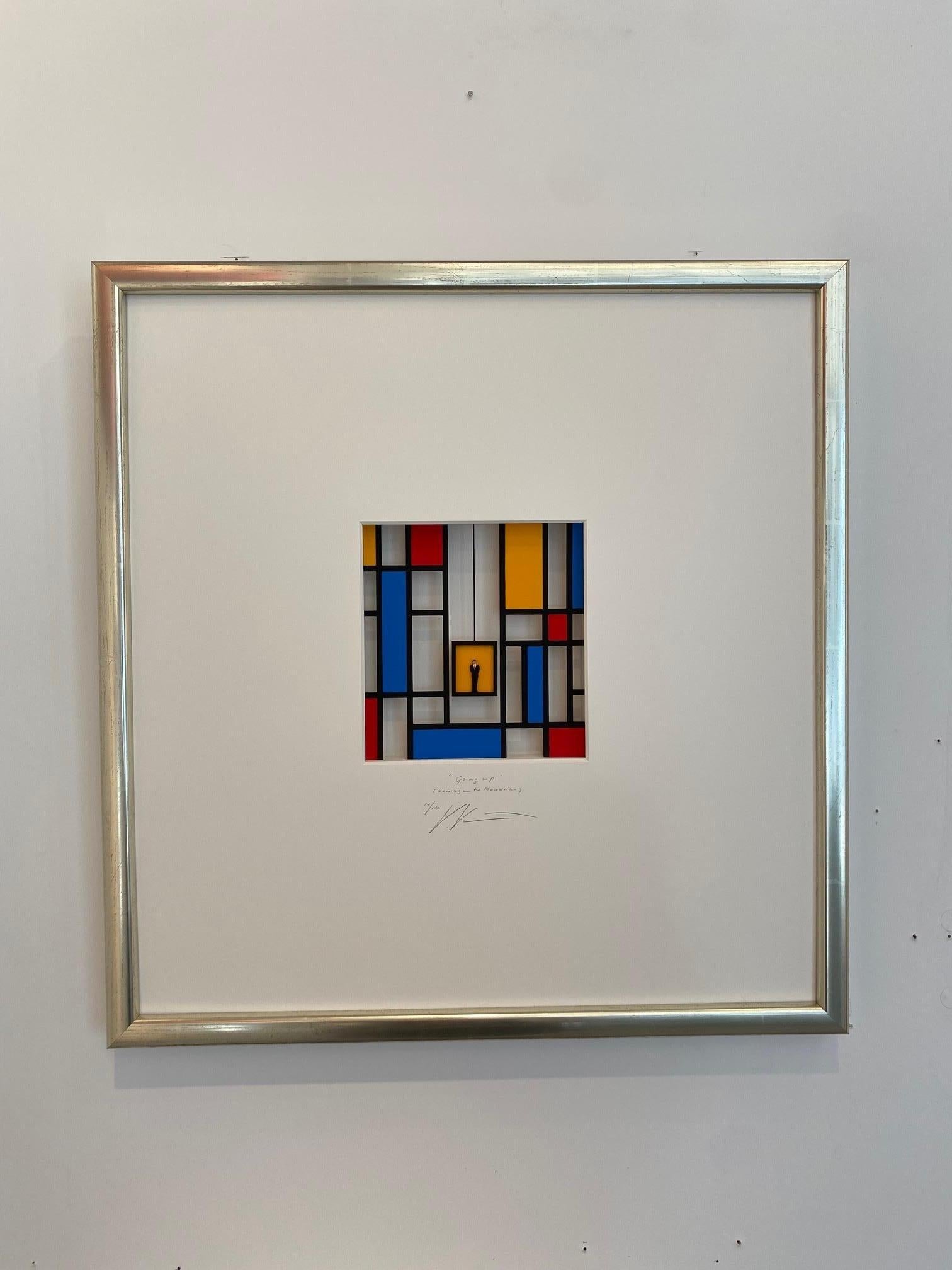 Homage to Mondrian - Going Up - zeitgenössische Kunstwerke, Design- Hommage an den niederländischen Meister (Assemblage), Mixed Media Art, von Volker Kuhn
