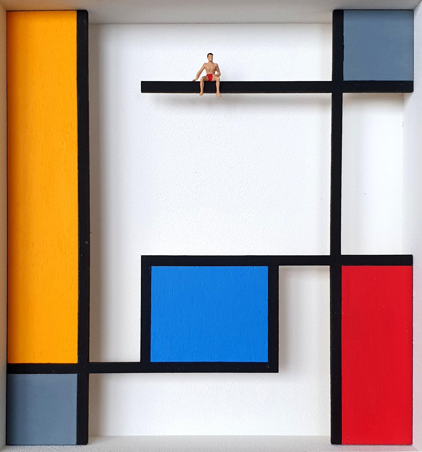 Homage to Mondrian -The Pool- contemporary art work, design tribute Dutch master - Mixed Media Art by Volker Kuhn