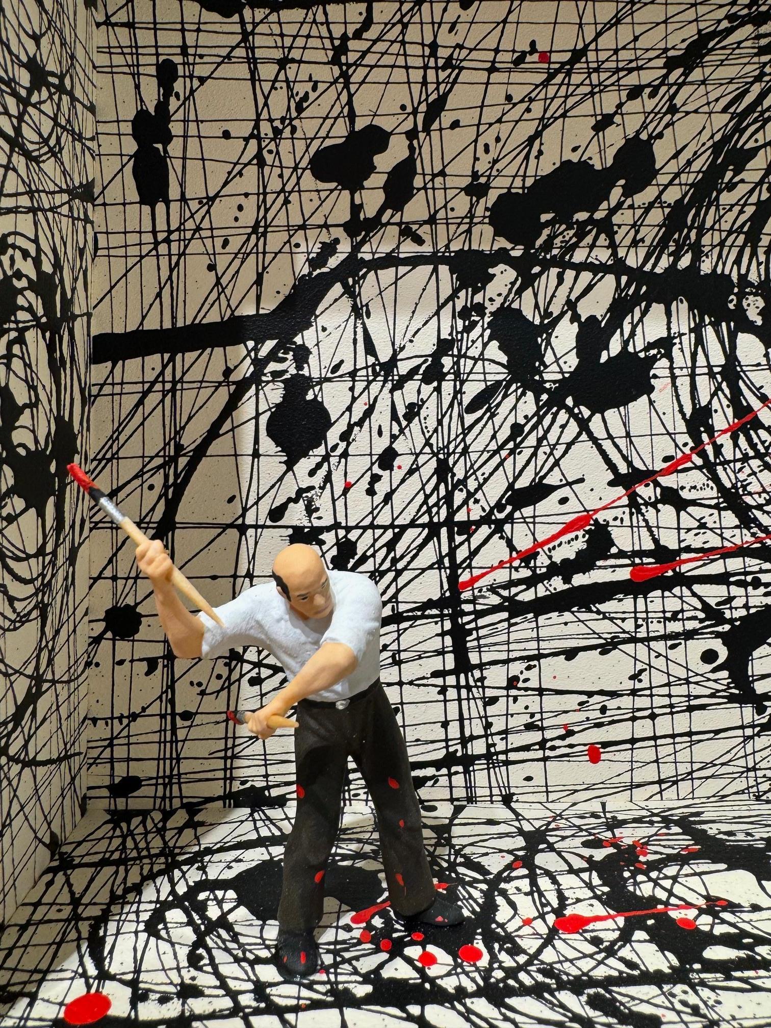 Hommage à Pollock- œuvre d'art contemporain, design hommage à Pollock action paint - Assemblage Mixed Media Art par Volker Kuhn