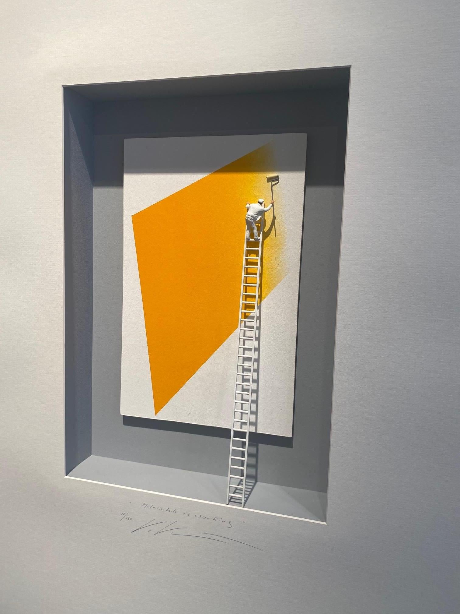 Malewitsch ist Working - zeitgenössisches abstraktes Kunstwerk, Hommage an Malewitsch  (Assemblage), Mixed Media Art, von Volker Kuhn