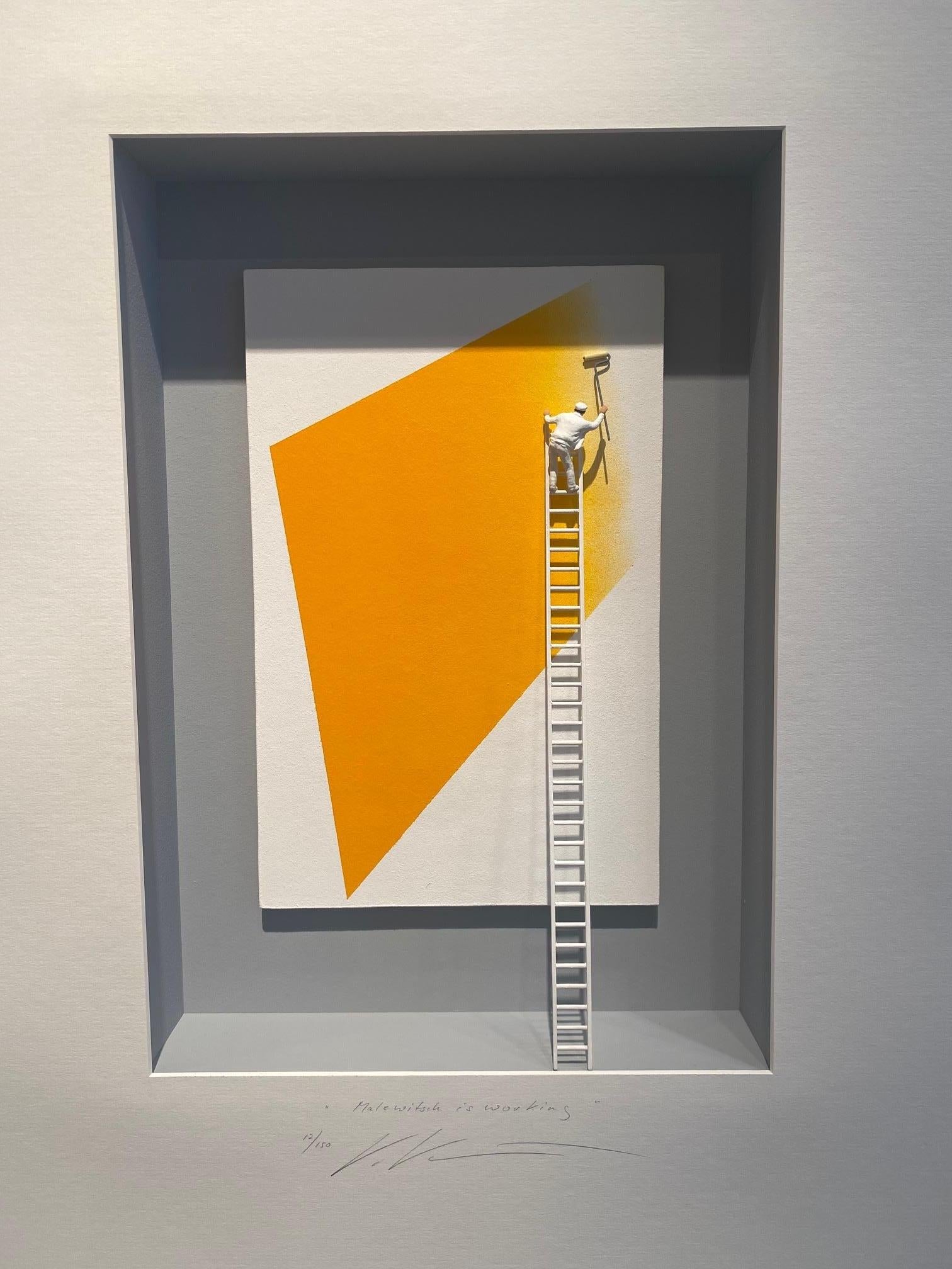 Malewitsch está trabajando - obra de arte abstracto contemporáneo, homenaje a Malewitsch