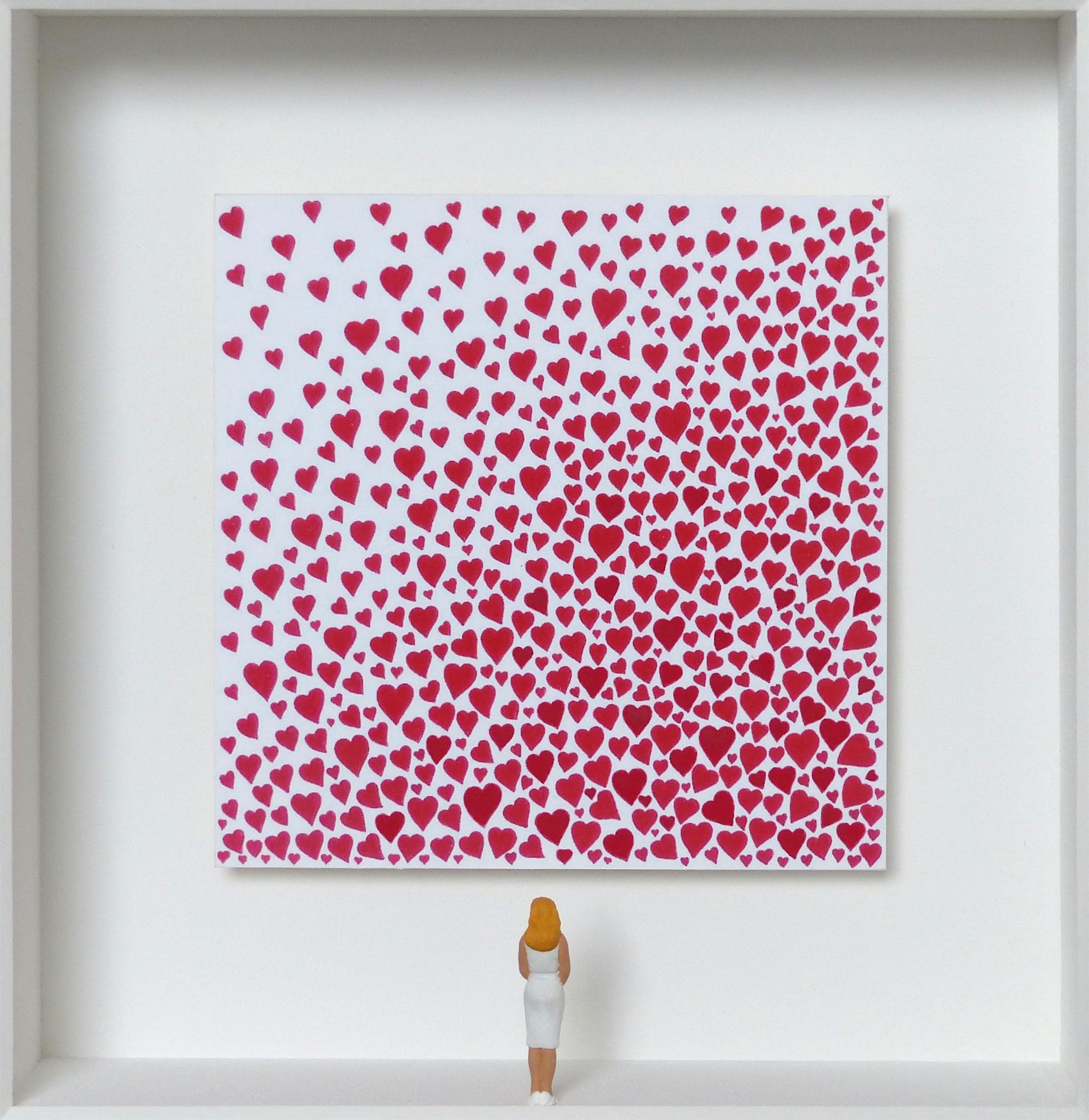Rapture- contemporary minimalist art in boxes artwork by Volker Kuhn love hearts