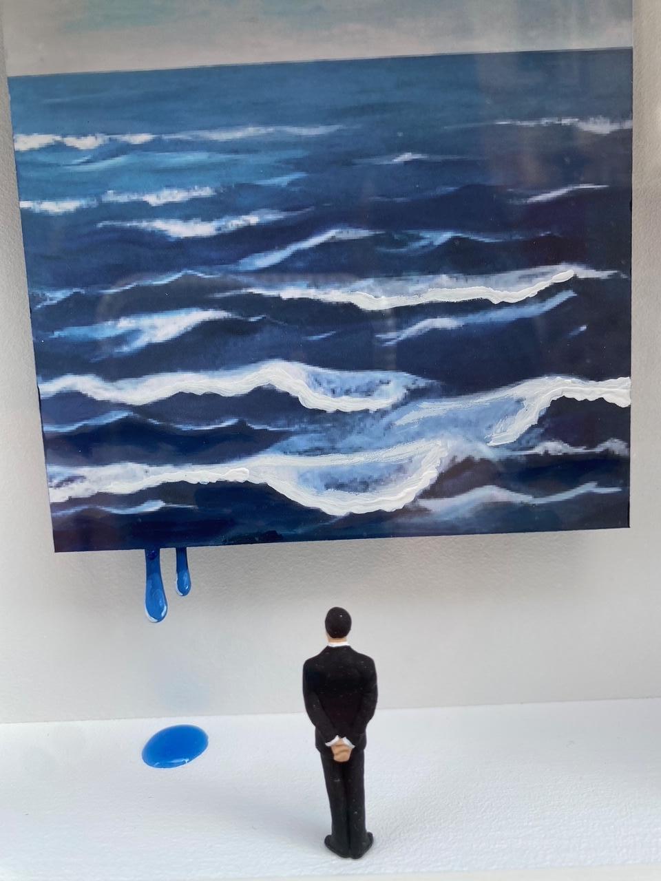 Roaring Waves -contemporary art in boxes artwork by Volker Kuhn surrealist ocean For Sale 1