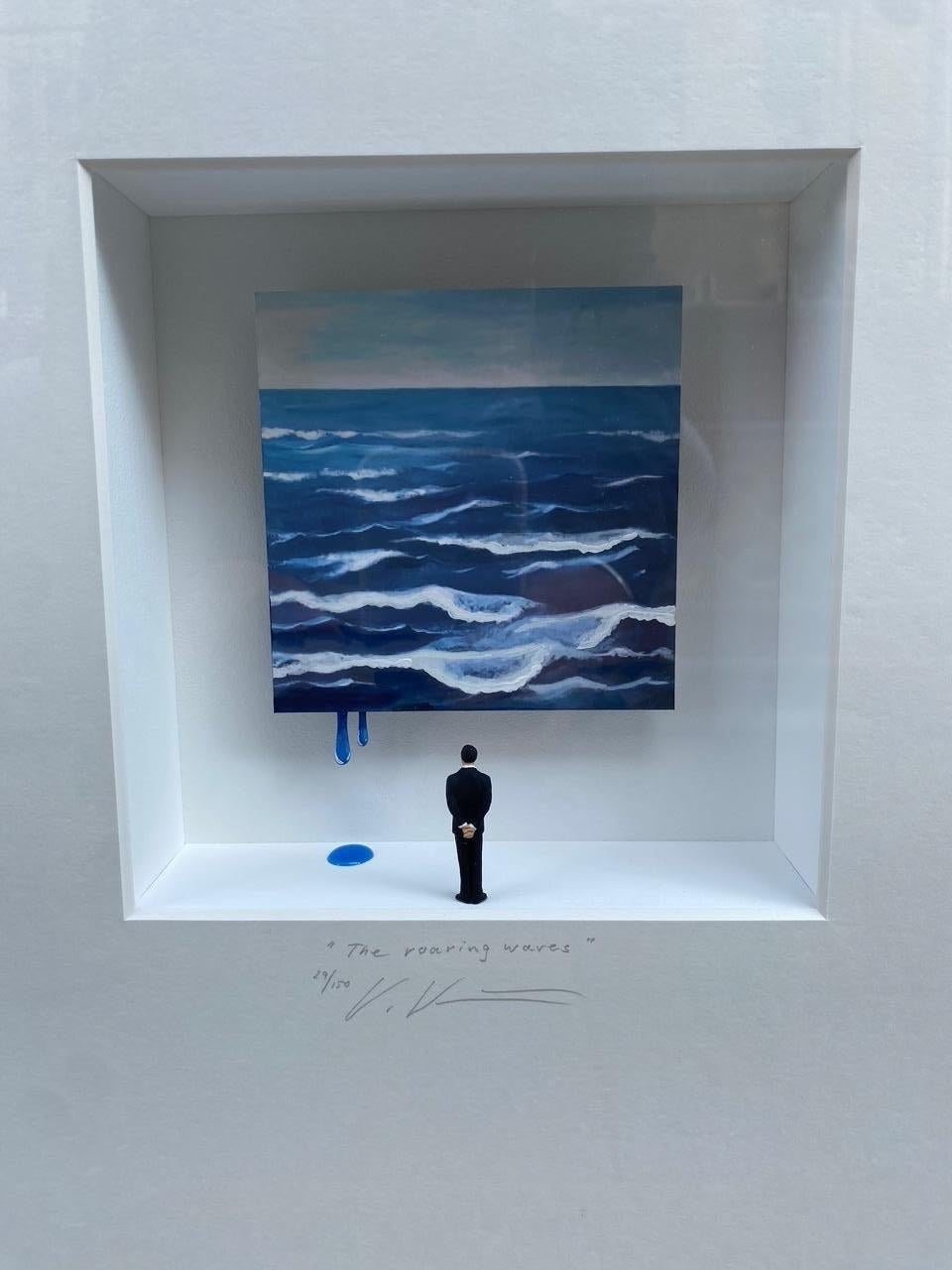 Roaring Waves -contemporary art in boxes artwork by Volker Kuhn surrealist ocean For Sale 3