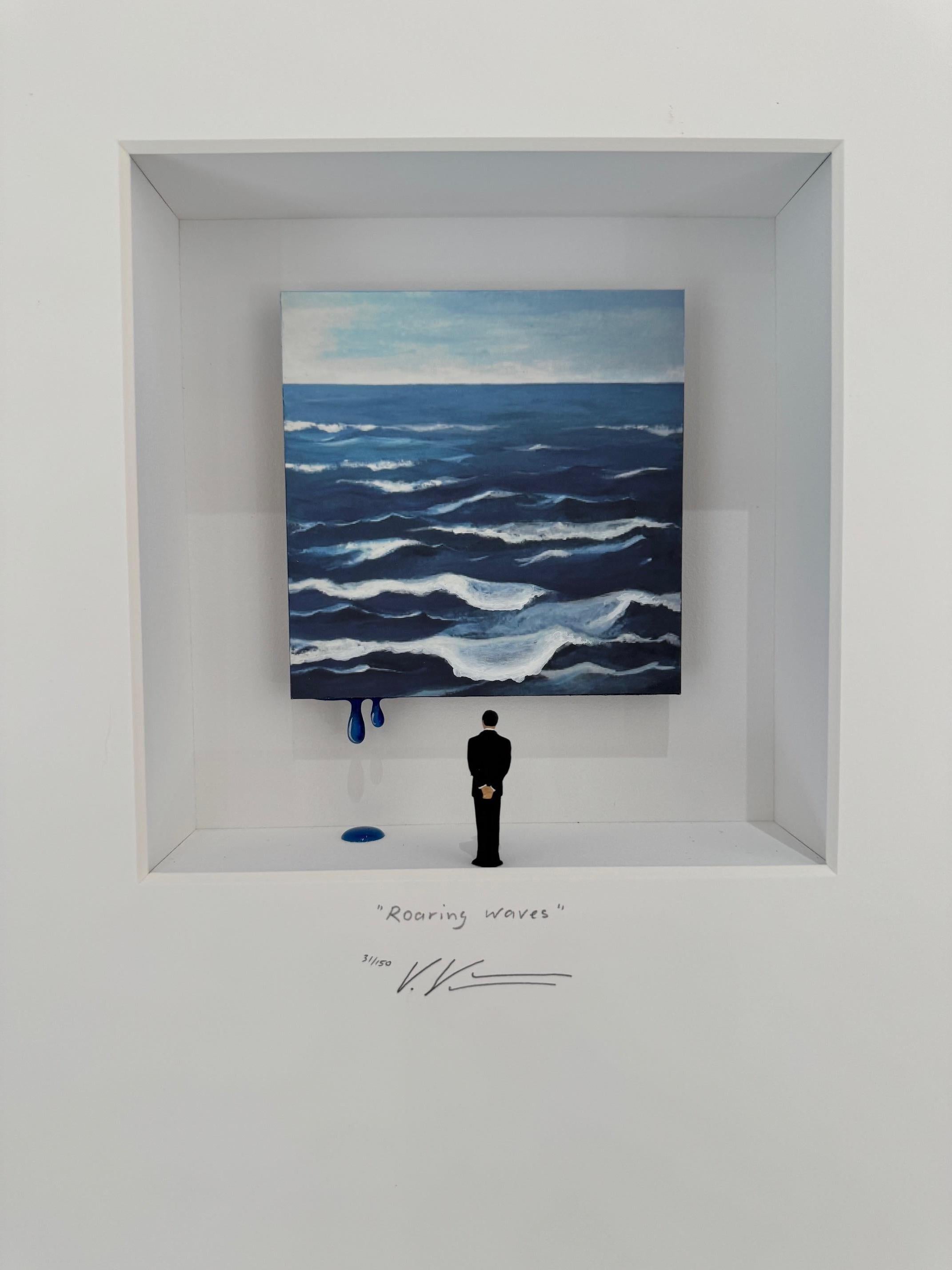 Olas rugientes -arte contemporáneo en cajas obra de Volker Kuhn océano surrealista 7