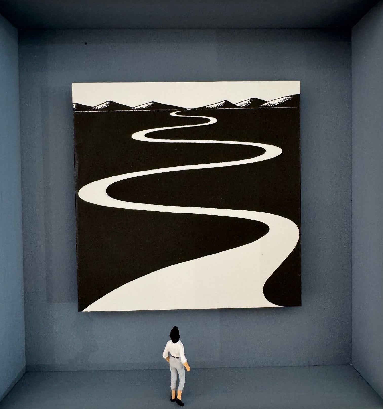 "Es un largo camino" es una obra de arte original en técnica mixta de Volker Kuhn. La obra está firmada a mano y numerada por el artista debajo de la obra en el paspartú. 51 x 49 cm enmarcada en un marco de madera dorada plateada con un sencillo