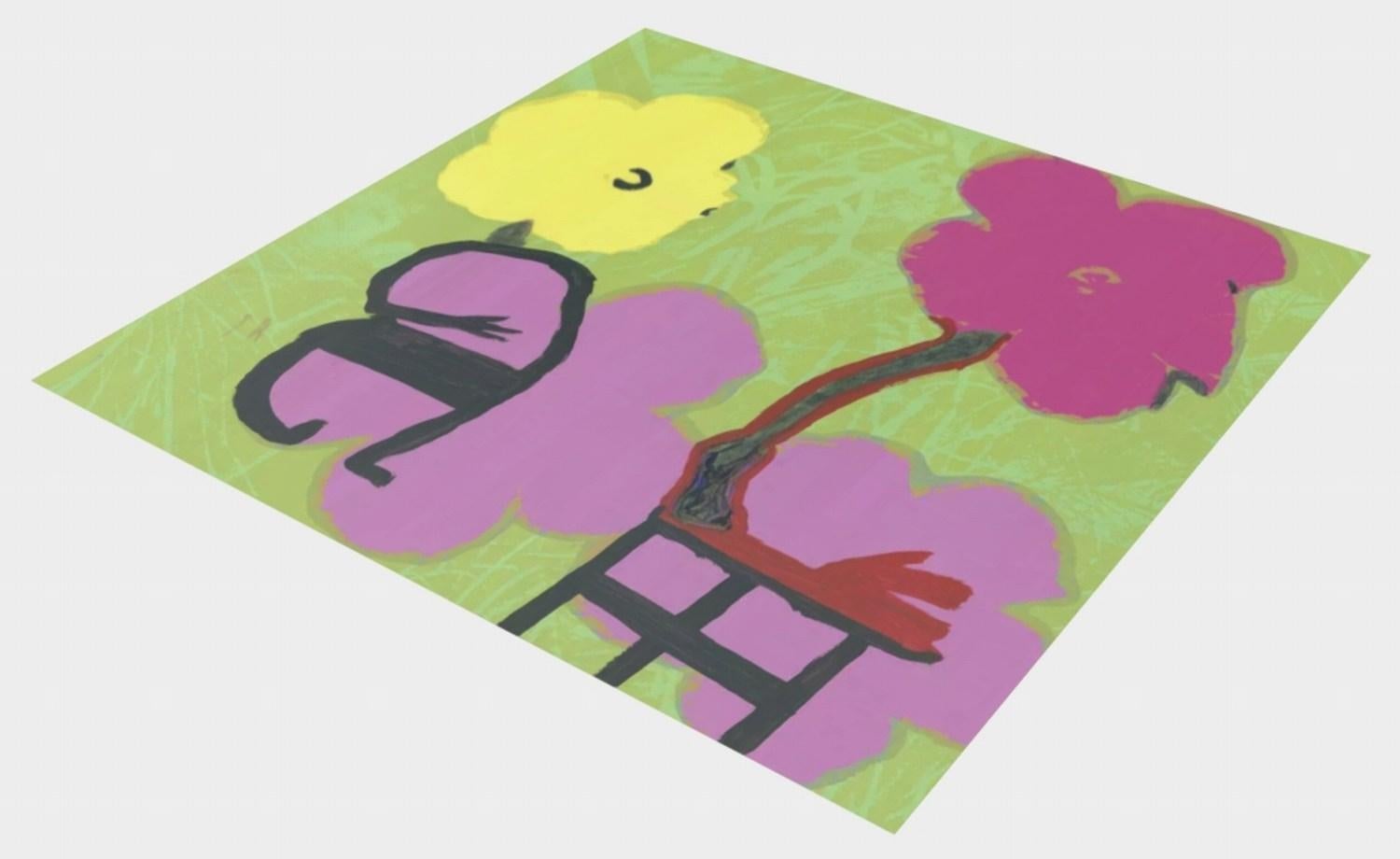 Blumenmonster (Gestural Abstraction, Floral, Warhol, Persiflage, Colorful) For Sale 2