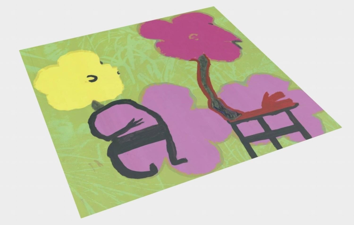 Blumenmonster (Gestural Abstraction, Floral, Warhol, Persiflage, Colorful) For Sale 3