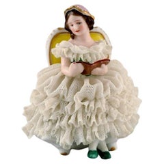 Volkstedt Rudolstadt, Germany, Porcelain Figure, Reading Woman in a Skirt