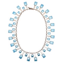 VOLMER BAHNER 1970 Denmark Blue Enameled Modernist Necklace In .925 Sterling