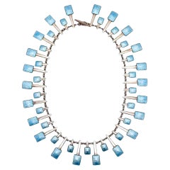 Volmer Bahner Danish Modernist Sterling Silver Blue Guilloche Enamel Necklace