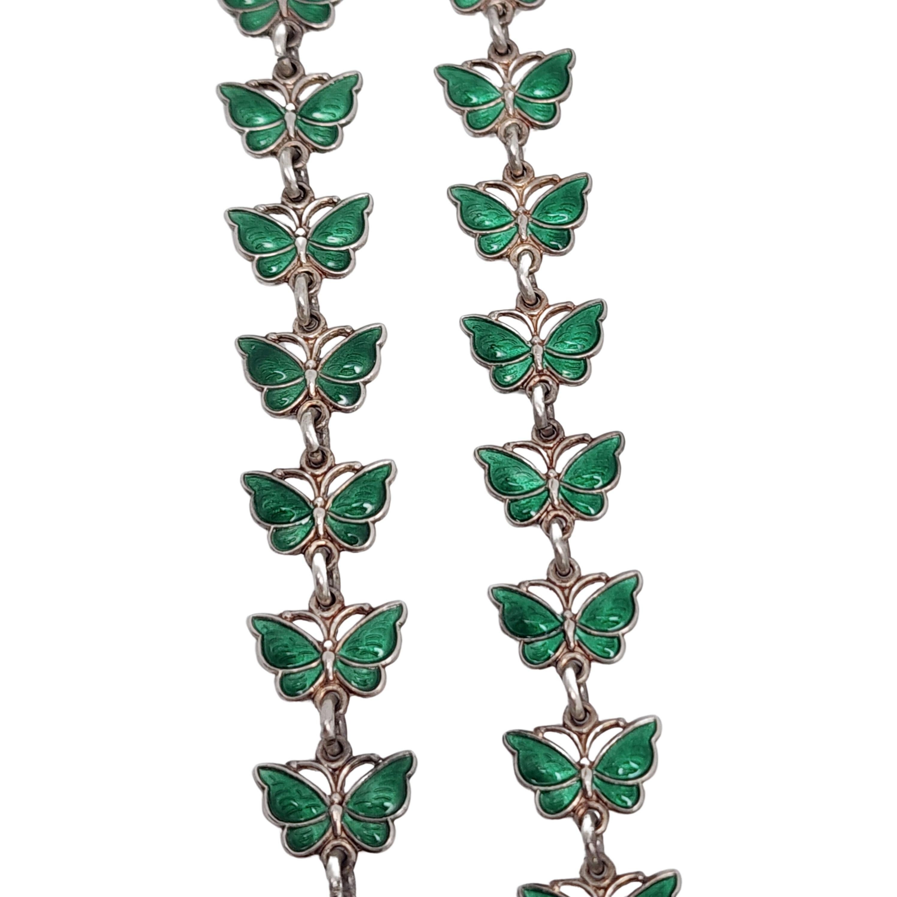 Volmer Bahner Sterling Silver Green Enamel Butterfly Necklace & Bracelet #16436 In Good Condition For Sale In Washington Depot, CT