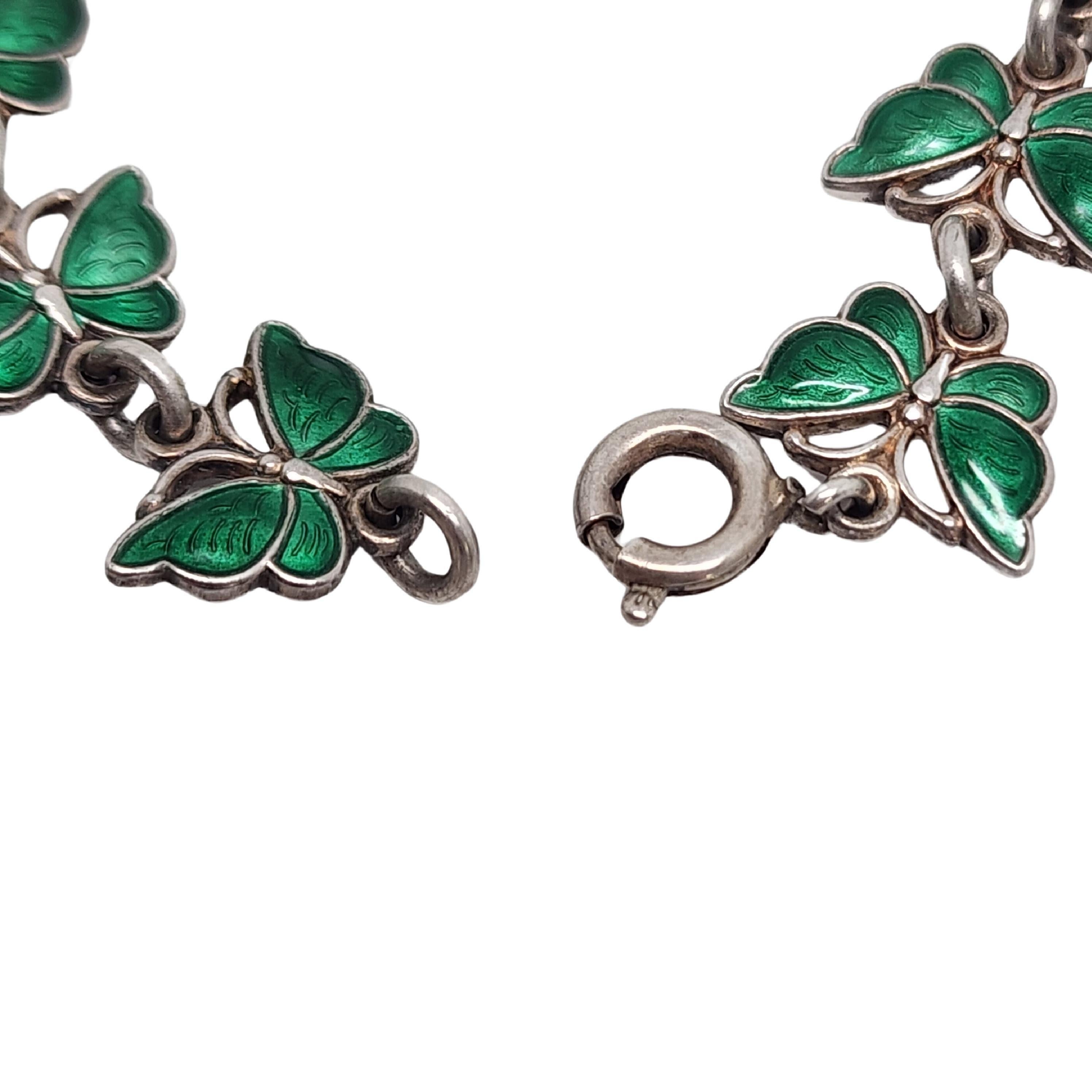 Women's Volmer Bahner Sterling Silver Green Enamel Butterfly Necklace & Bracelet #16436 For Sale