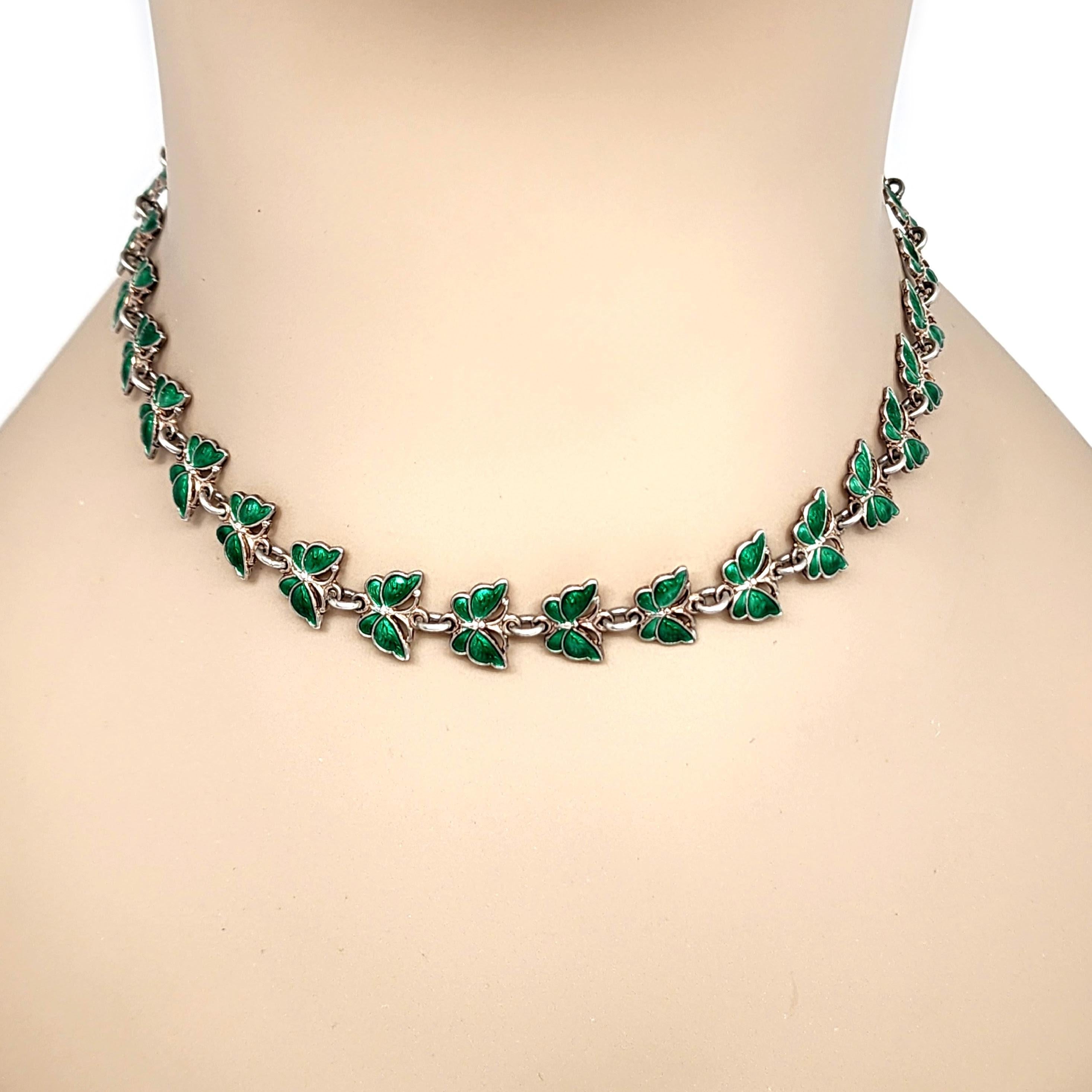 Volmer Bahner Sterling Silver Green Enamel Butterfly Necklace & Bracelet #16436 For Sale 4