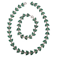 Vintage Volmer Bahner Sterling Silver Green Enamel Butterfly Necklace & Bracelet #16436