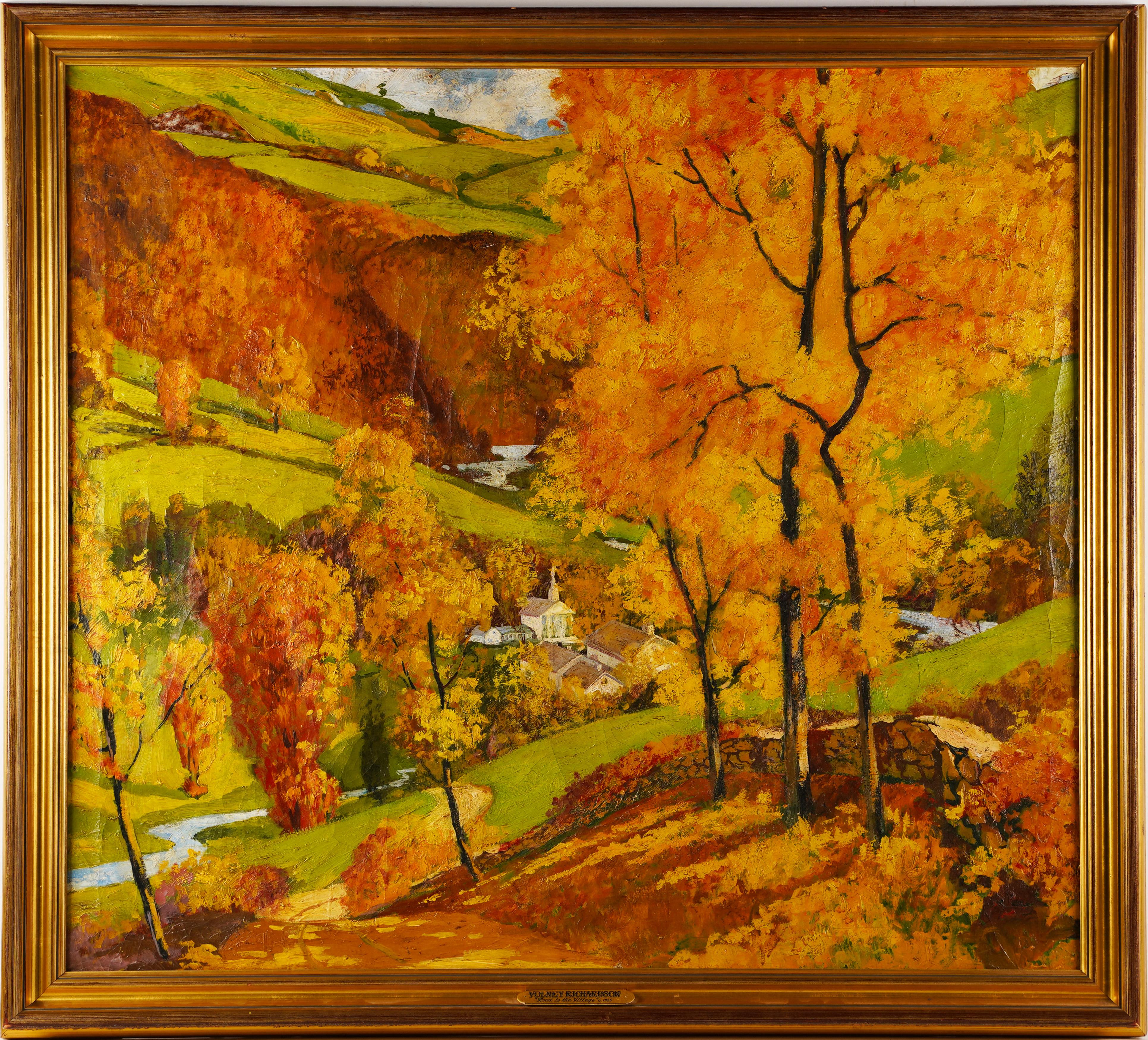 Volney Allan Richardson Landscape Painting - Antique American Regionalist Huge Impressionist Fall Landscape Framed Painting