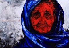 El pañuelo azul. Pintura al óleo figurativa contemporánea
