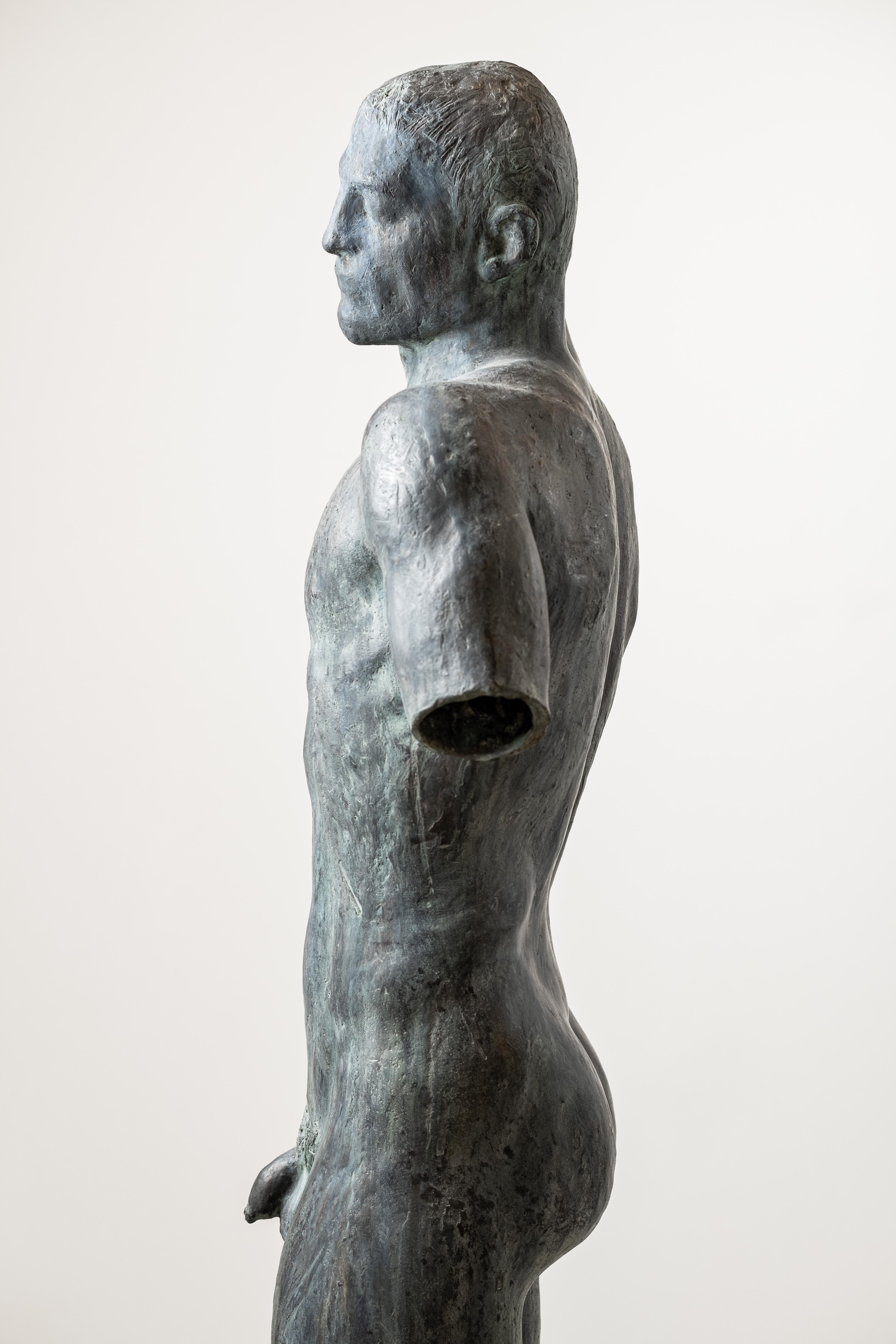Adam's Torso - Figurative Sculpture Man Bronze Green Patina - Gold Nude Sculpture by Volodymyr Kochmar