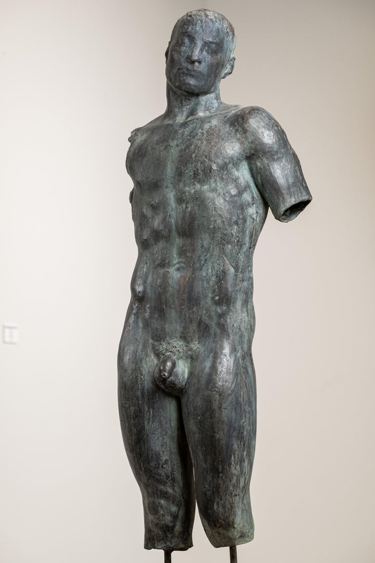Volodymyr Kochmar Nude Sculpture - Adam's Torso - Figurative Sculpture Man Bronze Green Patina