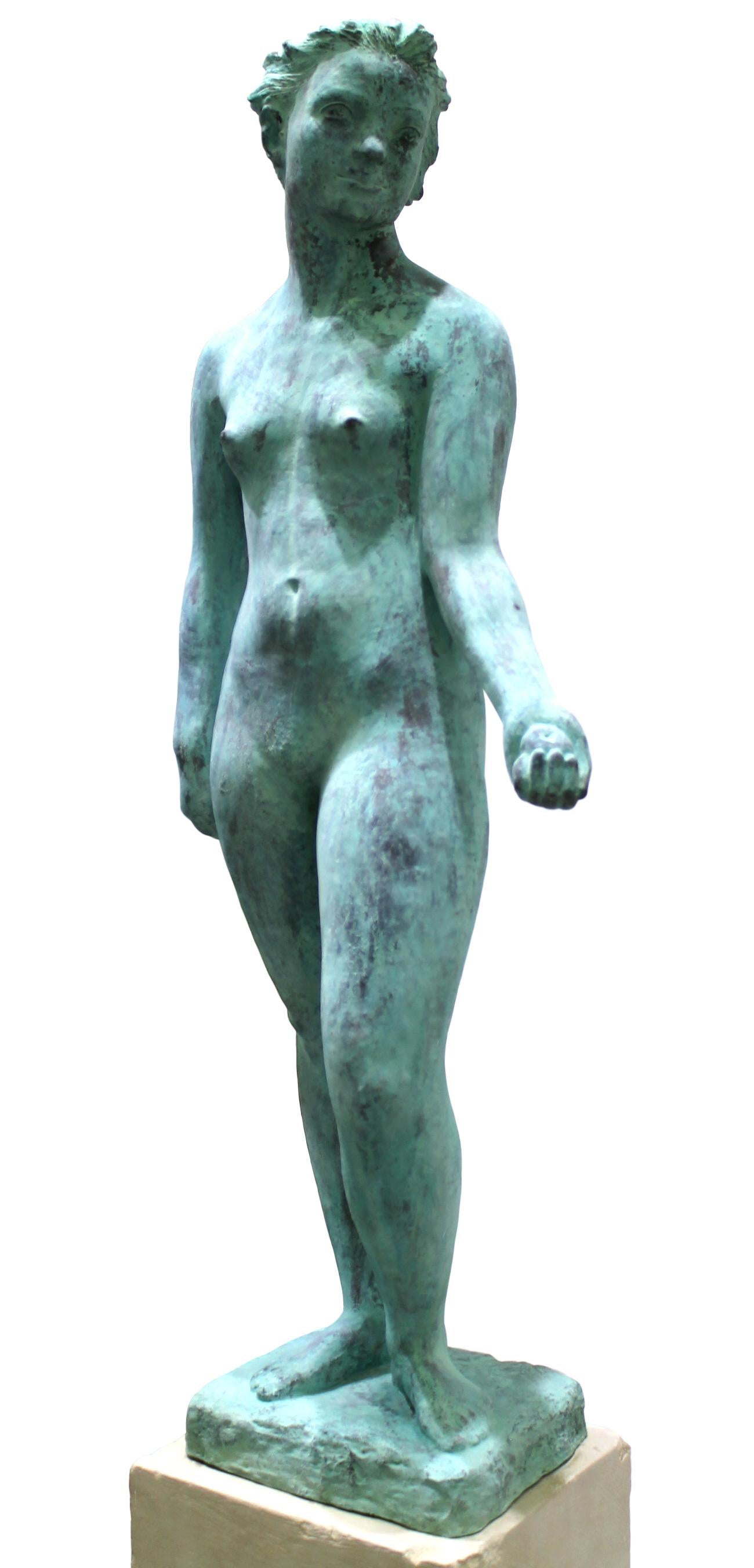 Eva - Figurative Sculpture Woman Bronze Green Patina - Gold Nude Sculpture by Volodymyr Kochmar