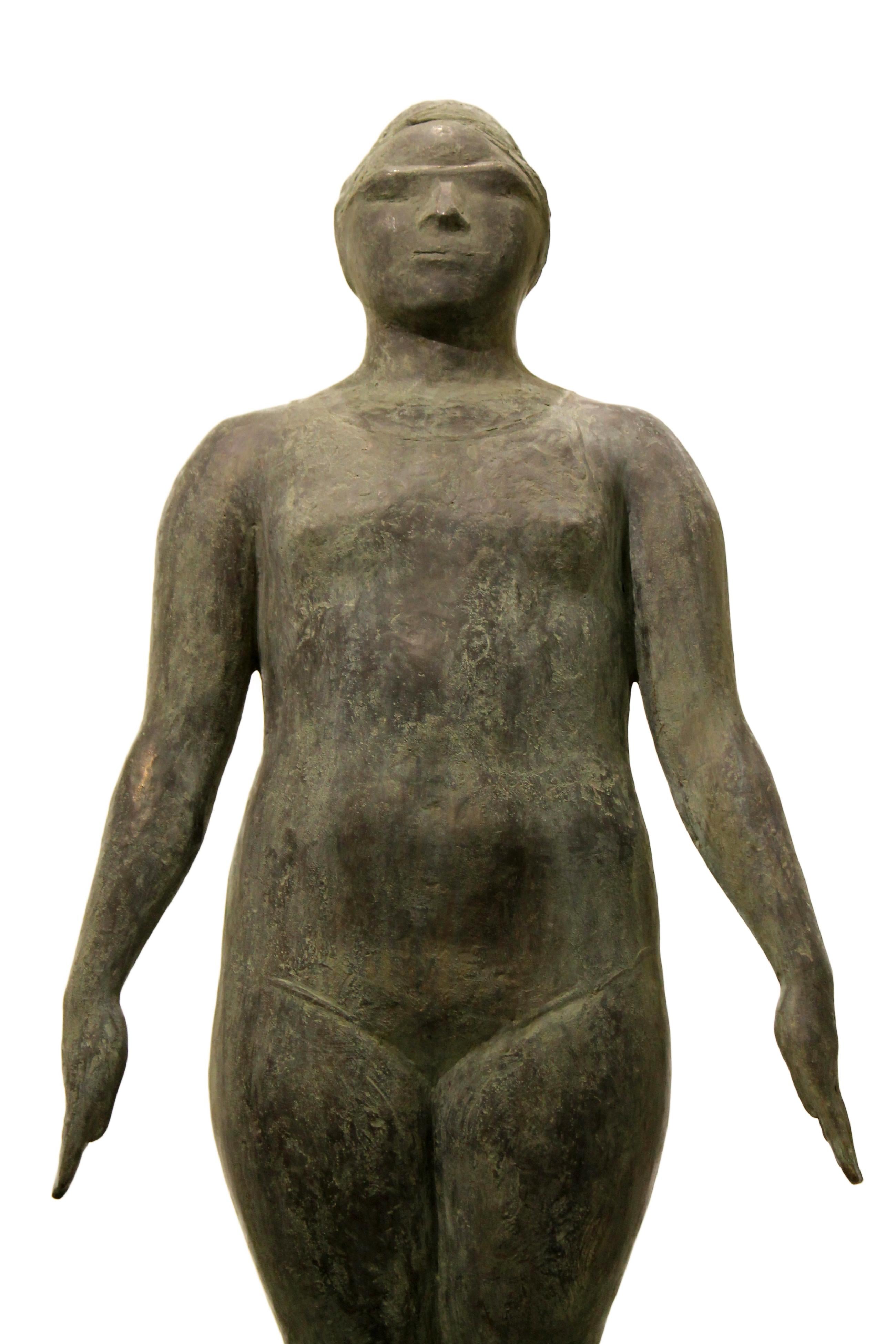 Swimmer - Figurative Sculpture Woman Bronze Green Patina 3