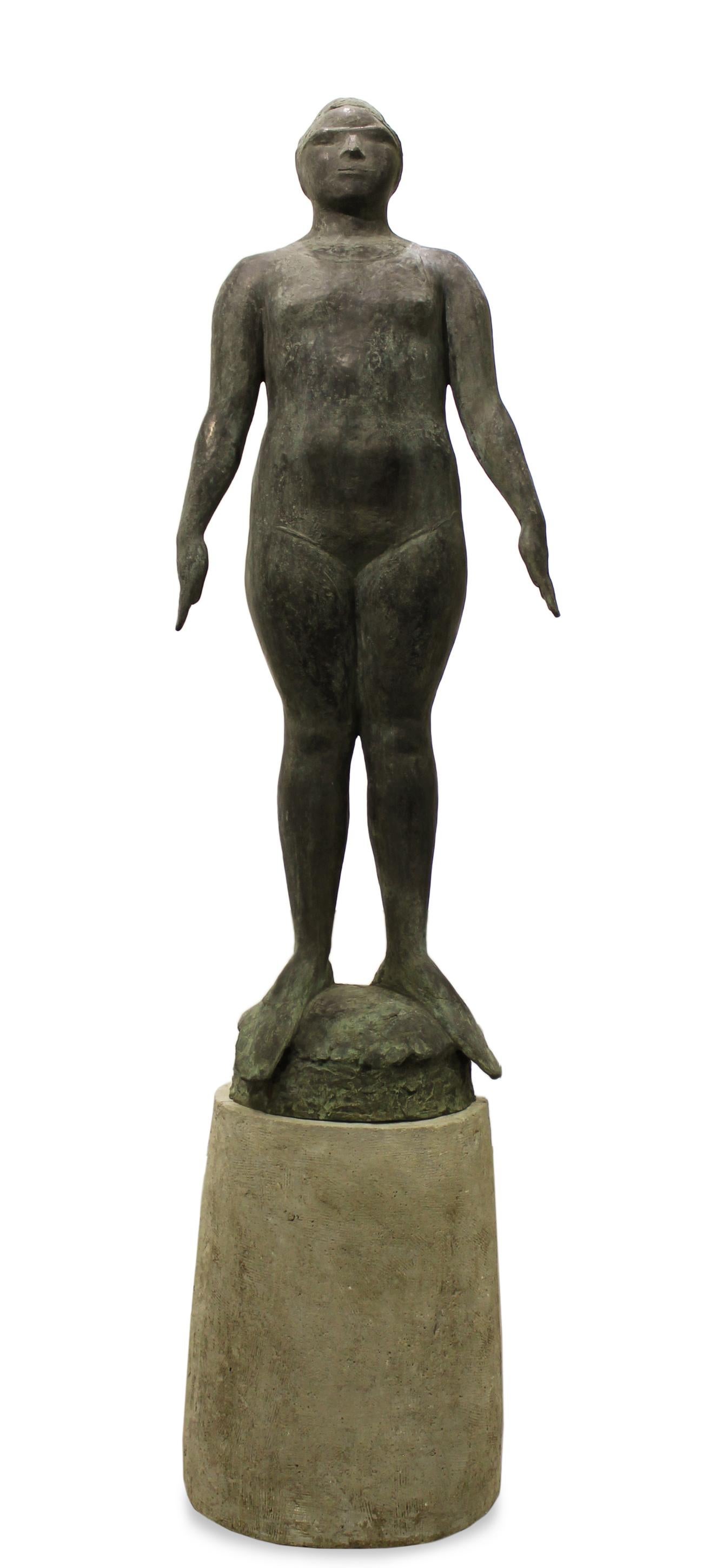 Swimmer - Figurative Sculpture Woman Bronze Green Patina 4