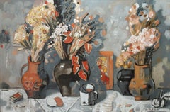 Still Life - Oil Painting Colors Brown Blue White Grey Red Yellow