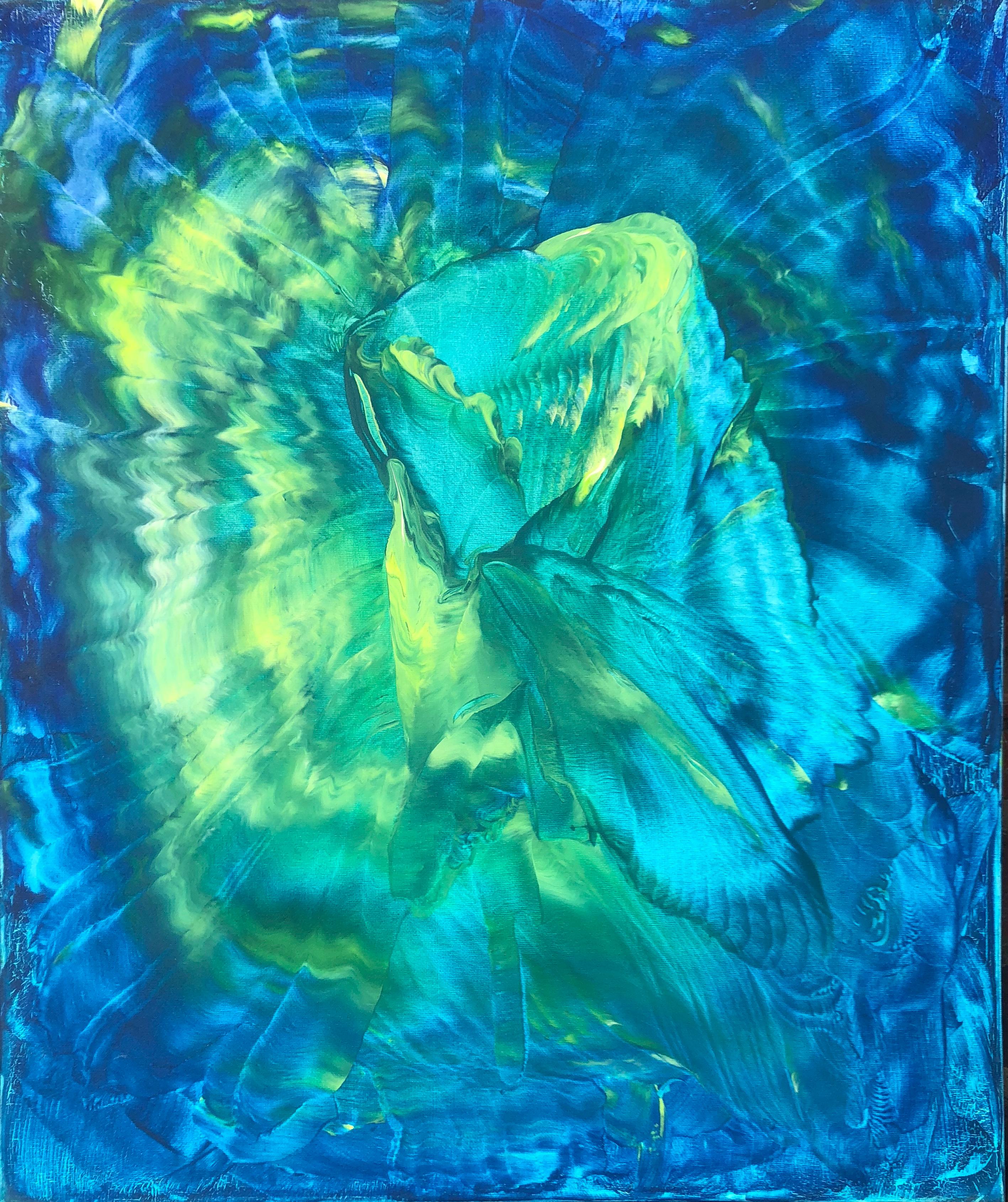 Contemporary abstract painting on canvas by Volodymyr Zayichenko
In blue green and white hue created in 2016.
Unique painting on canvas 60x50cm is guaranteed to be included in a Catalogue Raisonne and provided with a blockchain based Certificate of