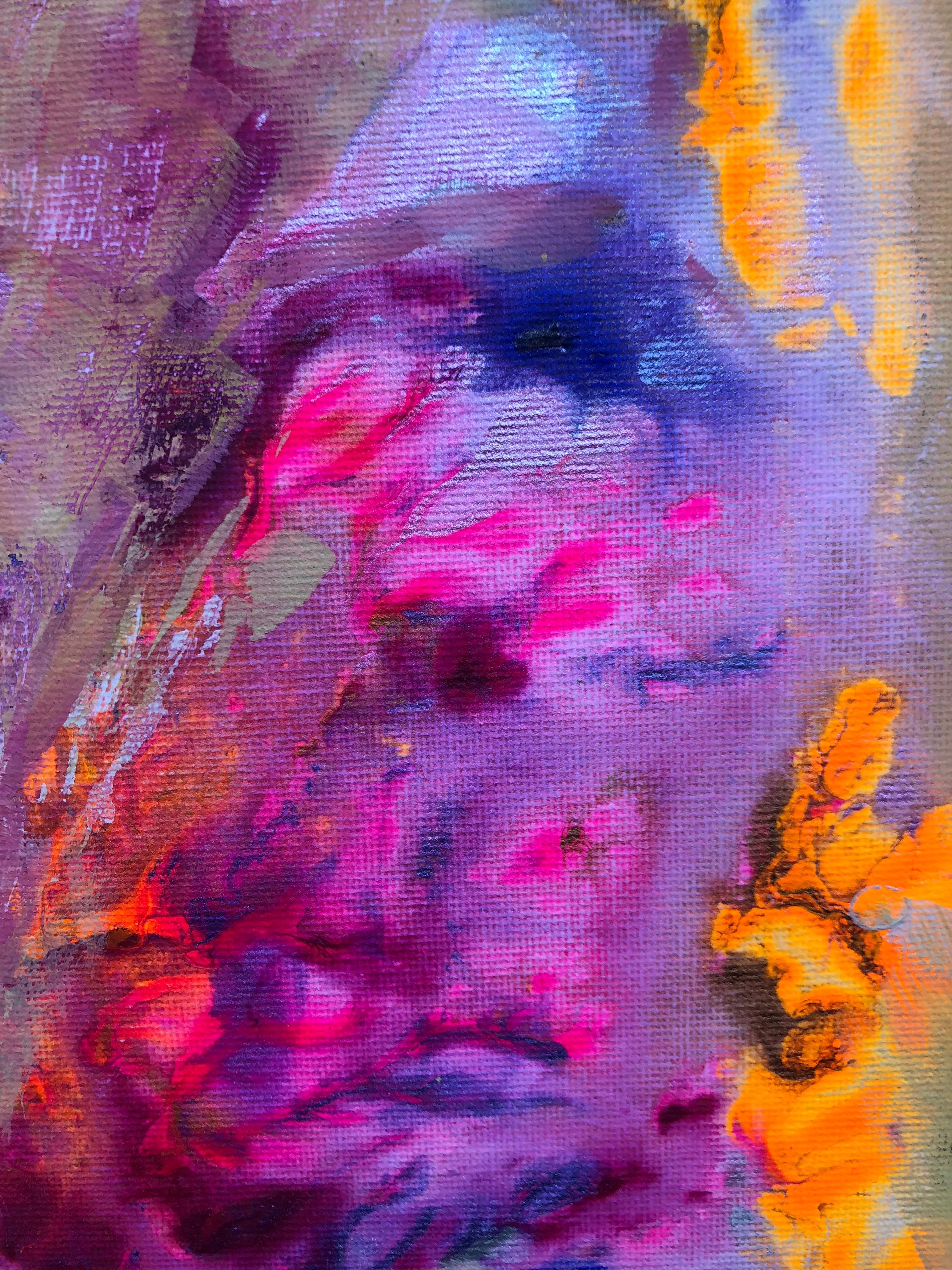 Contemporary art 21st century - painting on canvas - purple, orange, blue For Sale 3