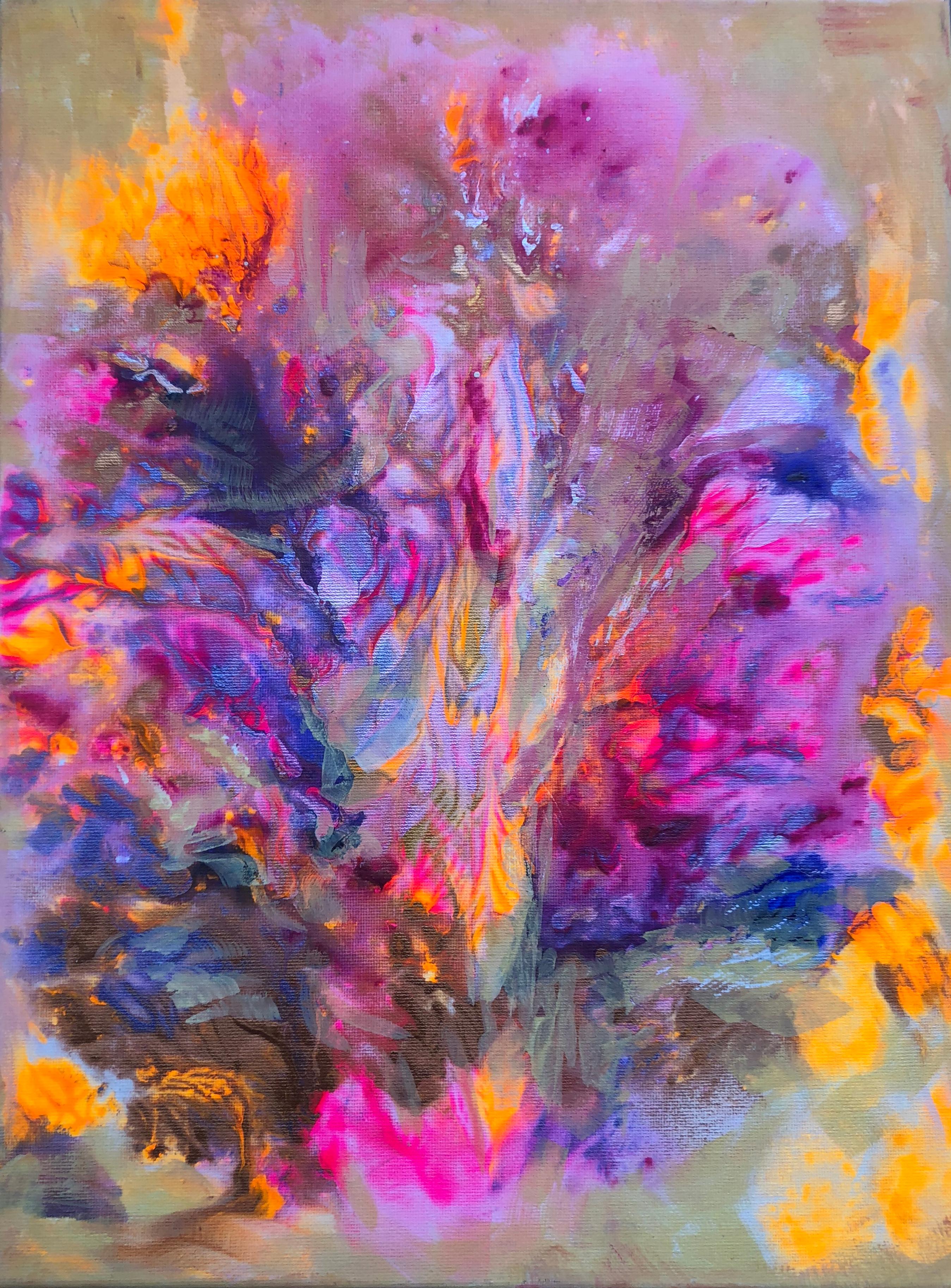 Contemporary art 21st century - painting on canvas - purple, orange, blue - Mixed Media Art by Volodymyr Zayichenko