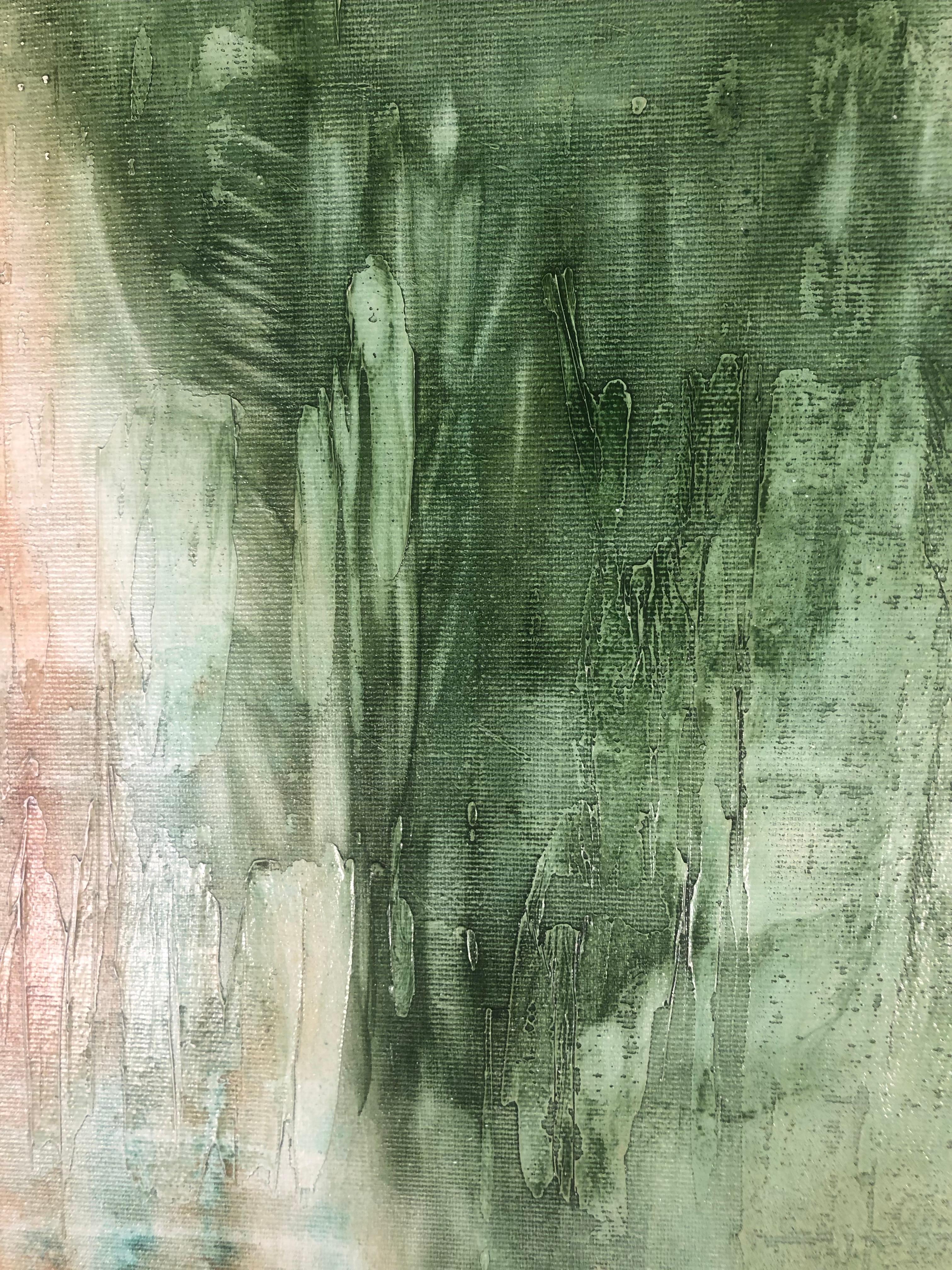 5Crystalking - Abstract painting on canvas, mixed media oil portrait in green im Angebot 4