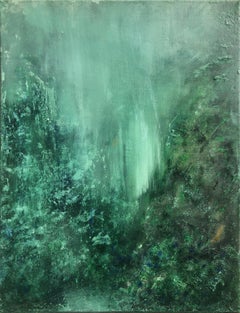 Art Contemporary 21st century - peinture sur toile - emerald, green, waterfall