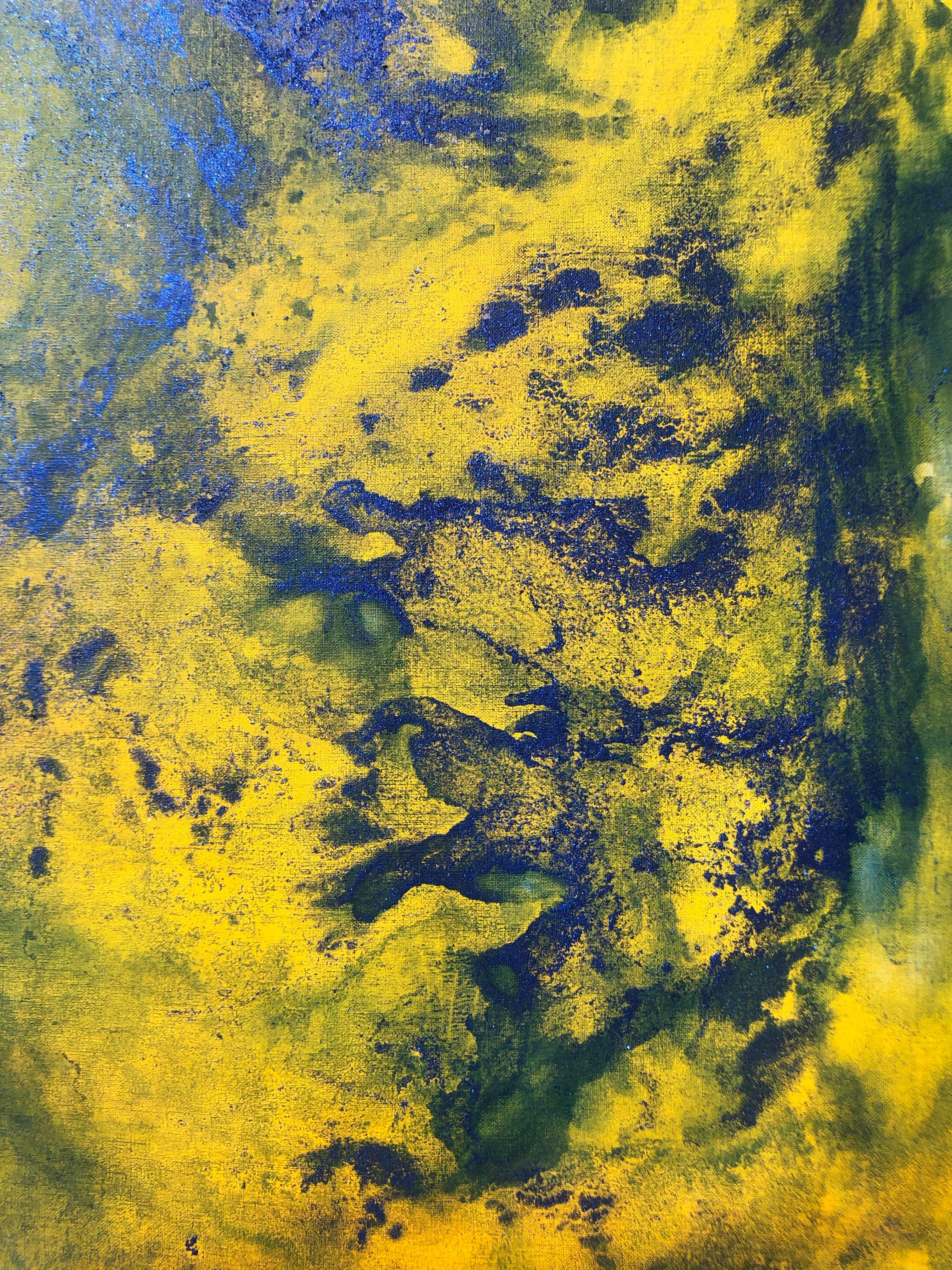 Contemporary art - 21st century painting on linen canvas - Blue, yellow, waves – Painting von Volodymyr Zayichenko