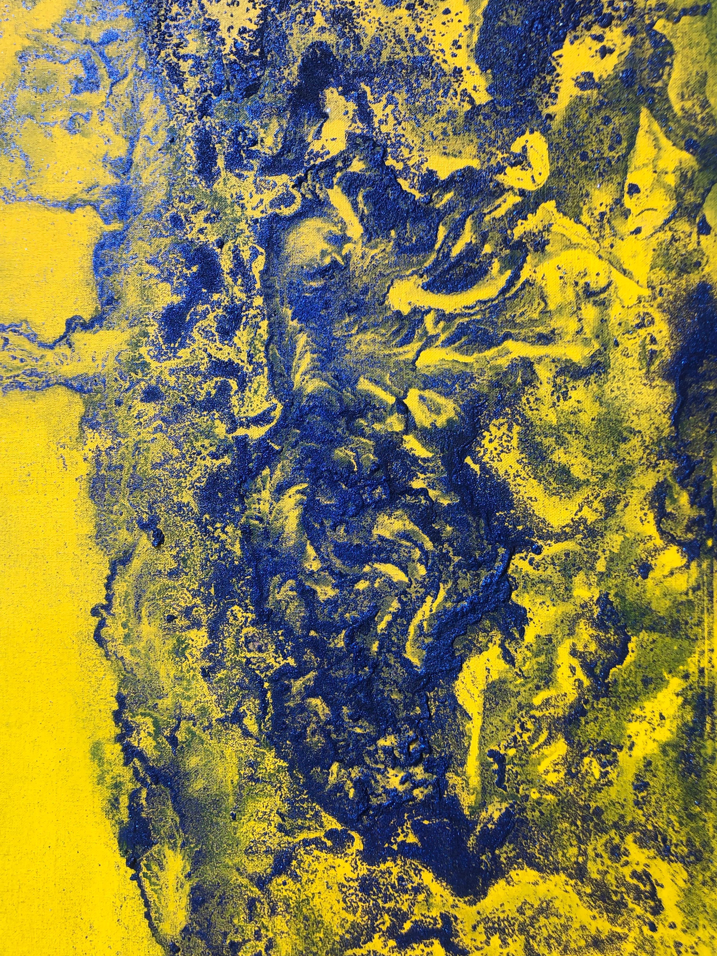 Contemporary art - 21st century painting on linen canvas - Blue, yellow, waves (Abstrakt), Painting, von Volodymyr Zayichenko