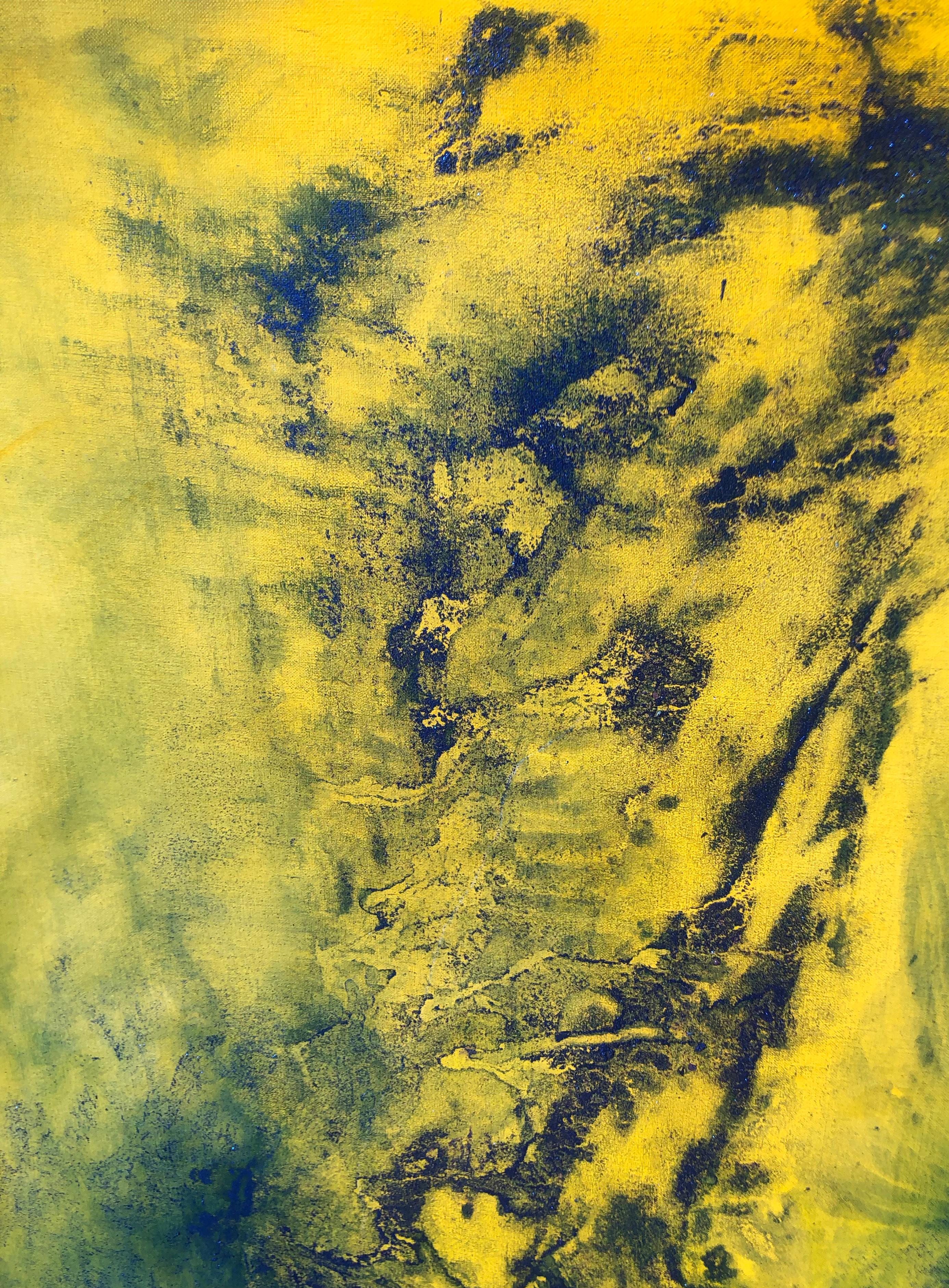 Contemporary art - 21st century painting on linen canvas - Blue, yellow, waves (Abstrakt), Painting, von Volodymyr Zayichenko