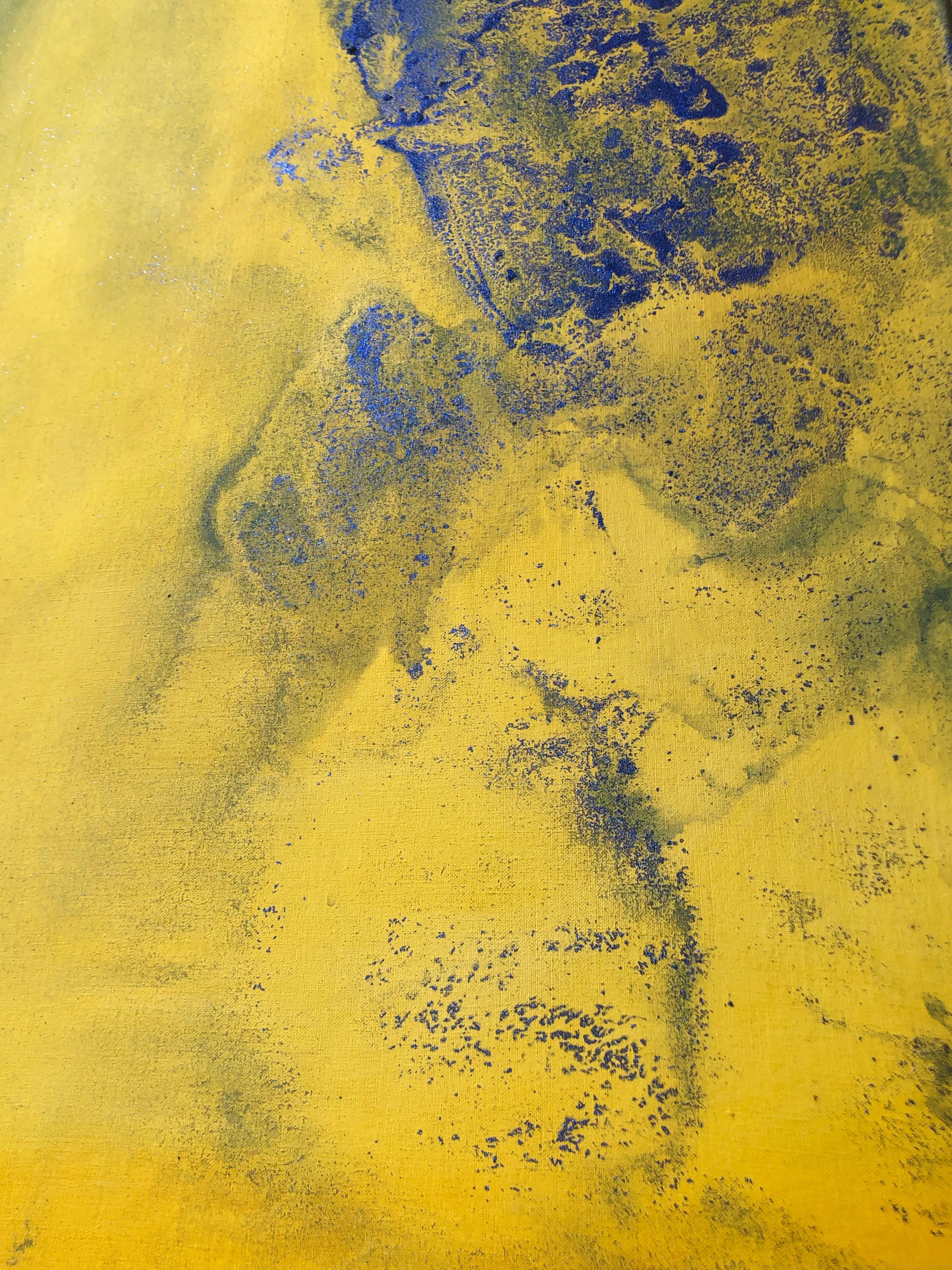 Contemporary art - 21st century painting on linen canvas - Blue, yellow, waves (Violett), Abstract Painting, von Volodymyr Zayichenko